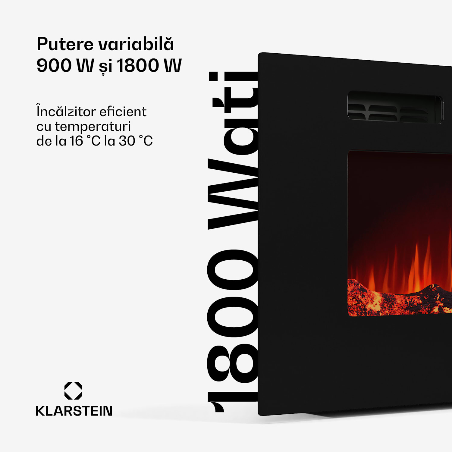 Șemineu electric inteligent Galeras Smart, 2 setări de temperatură, 16 - 30°| Iluzia flăcării LED, Opțiune de conectare IOT 102x47x12cm | Da | Negru