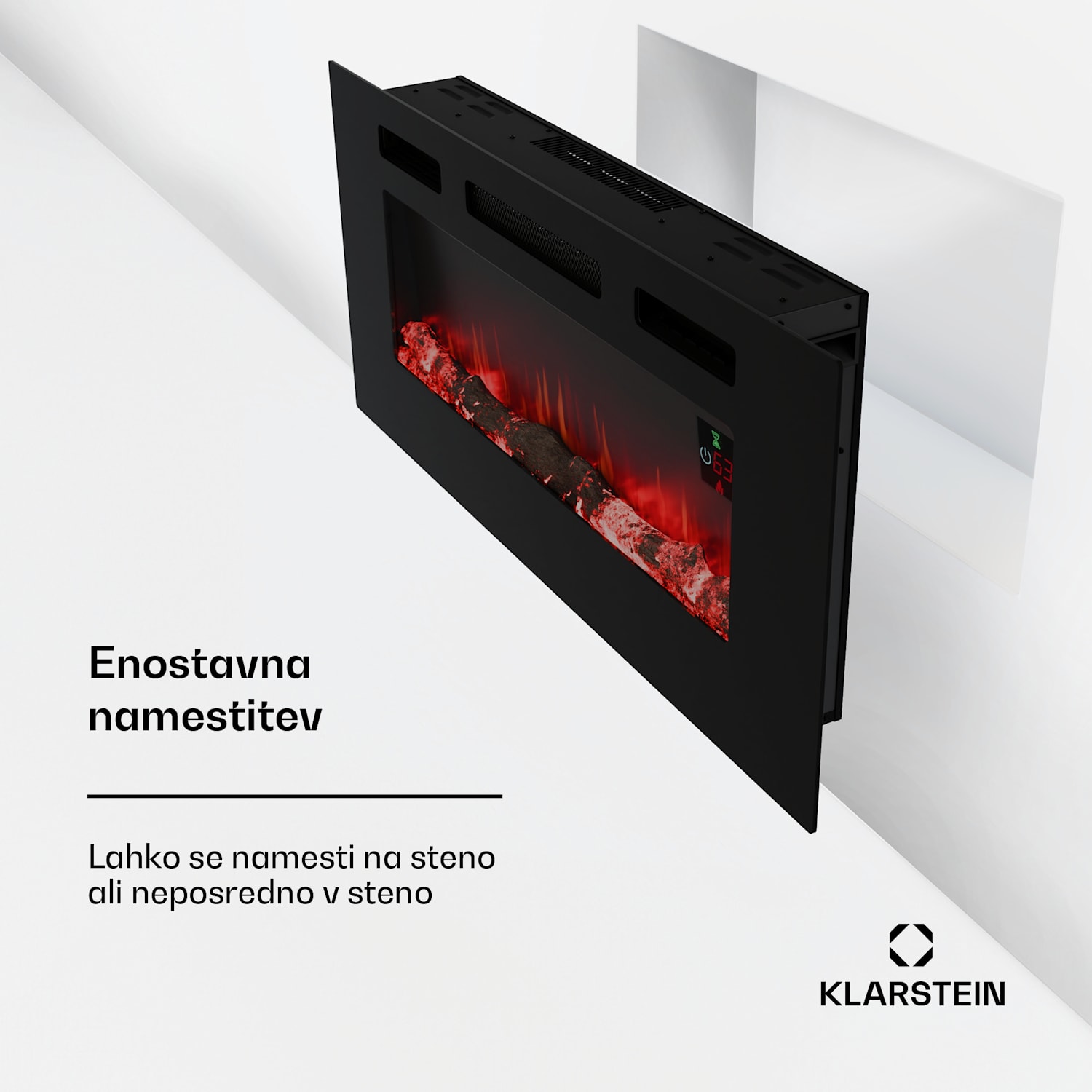 Galeras Smart Inteligentni električni kamin, 2 temperaturni nastavitvi, 16 - 30° | Iluzija LED plamena, povezljivost z IOT 102x47x12 cm | Da | Črna
