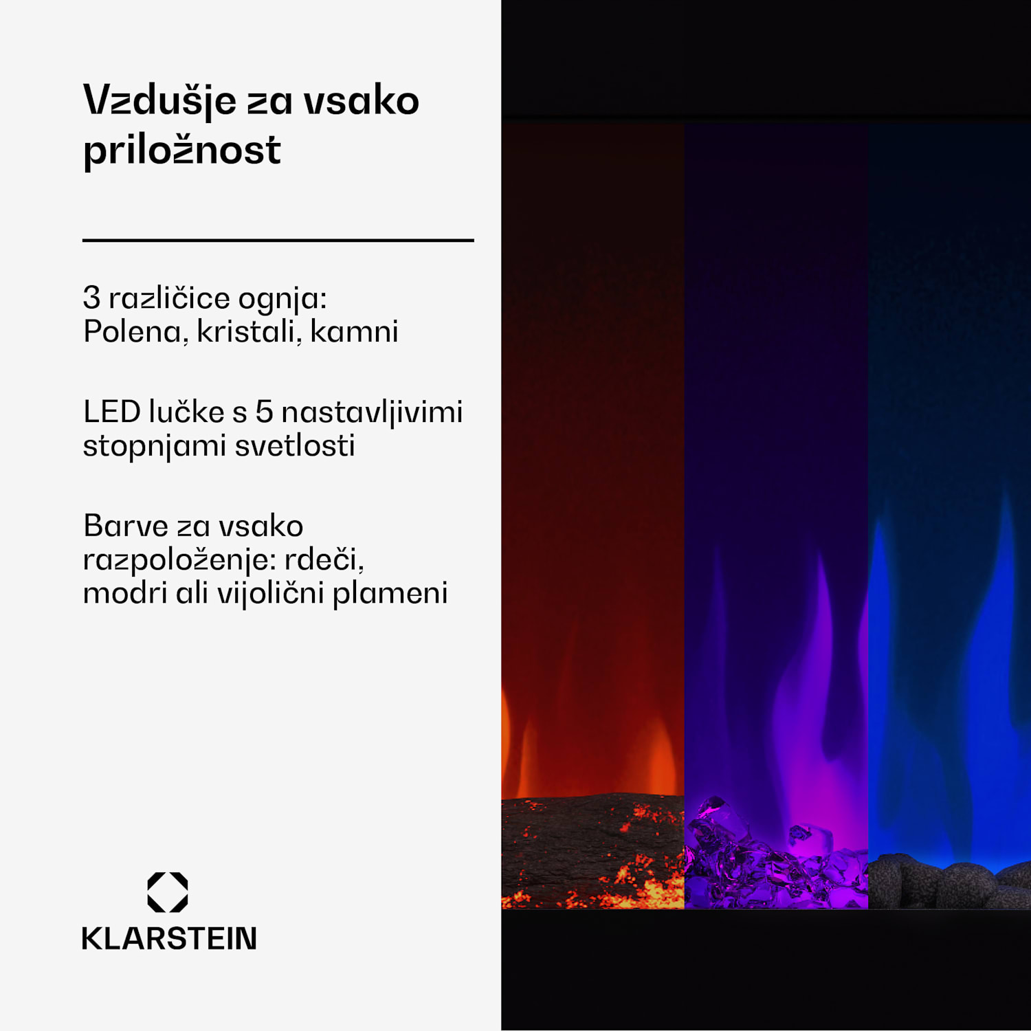 Galeras Smart Inteligentni električni kamin, 2 temperaturni nastavitvi, 16 - 30° | Iluzija LED plamena, povezljivost z IOT 102x47x12 cm | Da | Črna