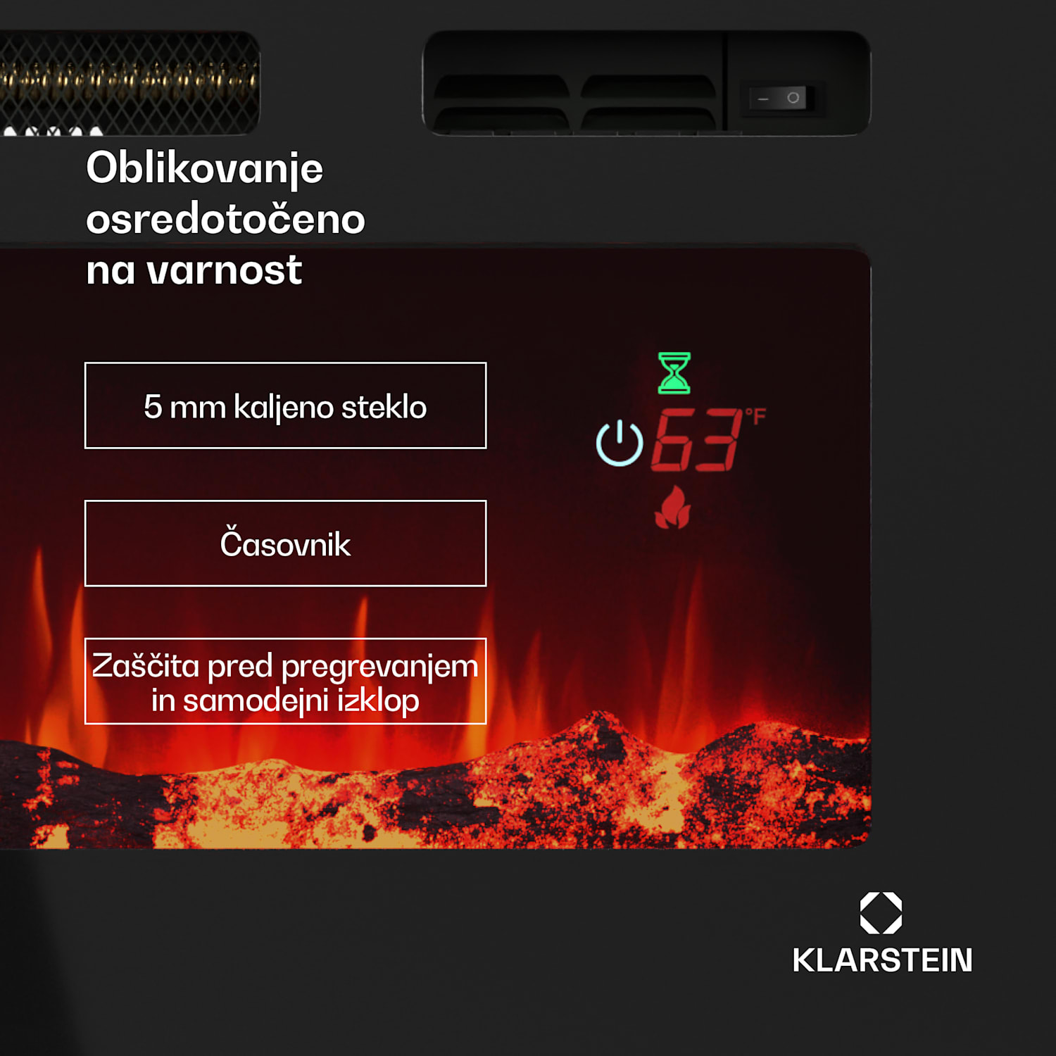 Galeras Smart Inteligentni električni kamin, 2 temperaturni nastavitvi, 16 - 30° | Iluzija LED plamena, povezljivost z IOT 102x47x12 cm | Da | Črna