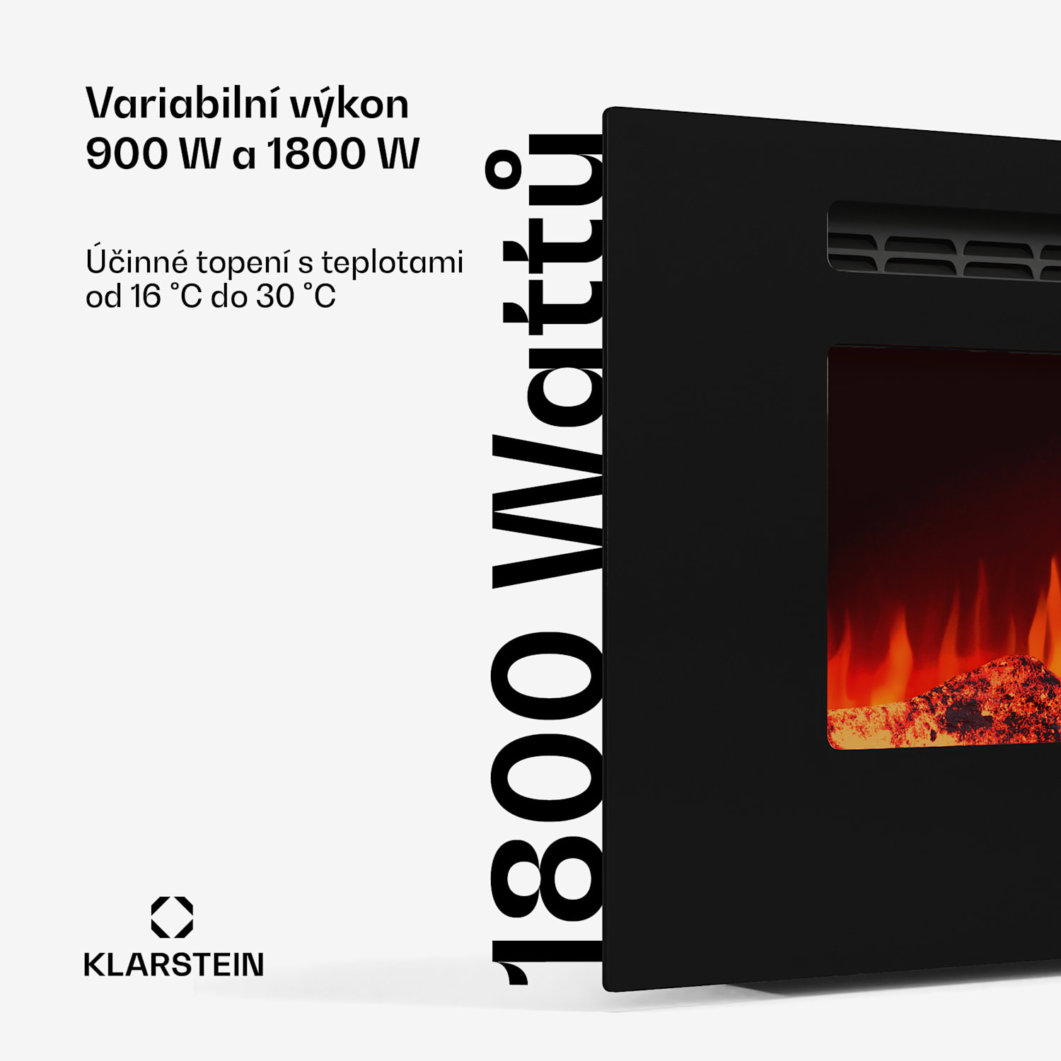 Inteligentní elektrický krb Galeras, 2 nastavení teploty, 16 - 30°| Iluze plamene LED, Možnost připojení k IOT Rozměry 127 x 47 x 12 cm | Ano | Černá