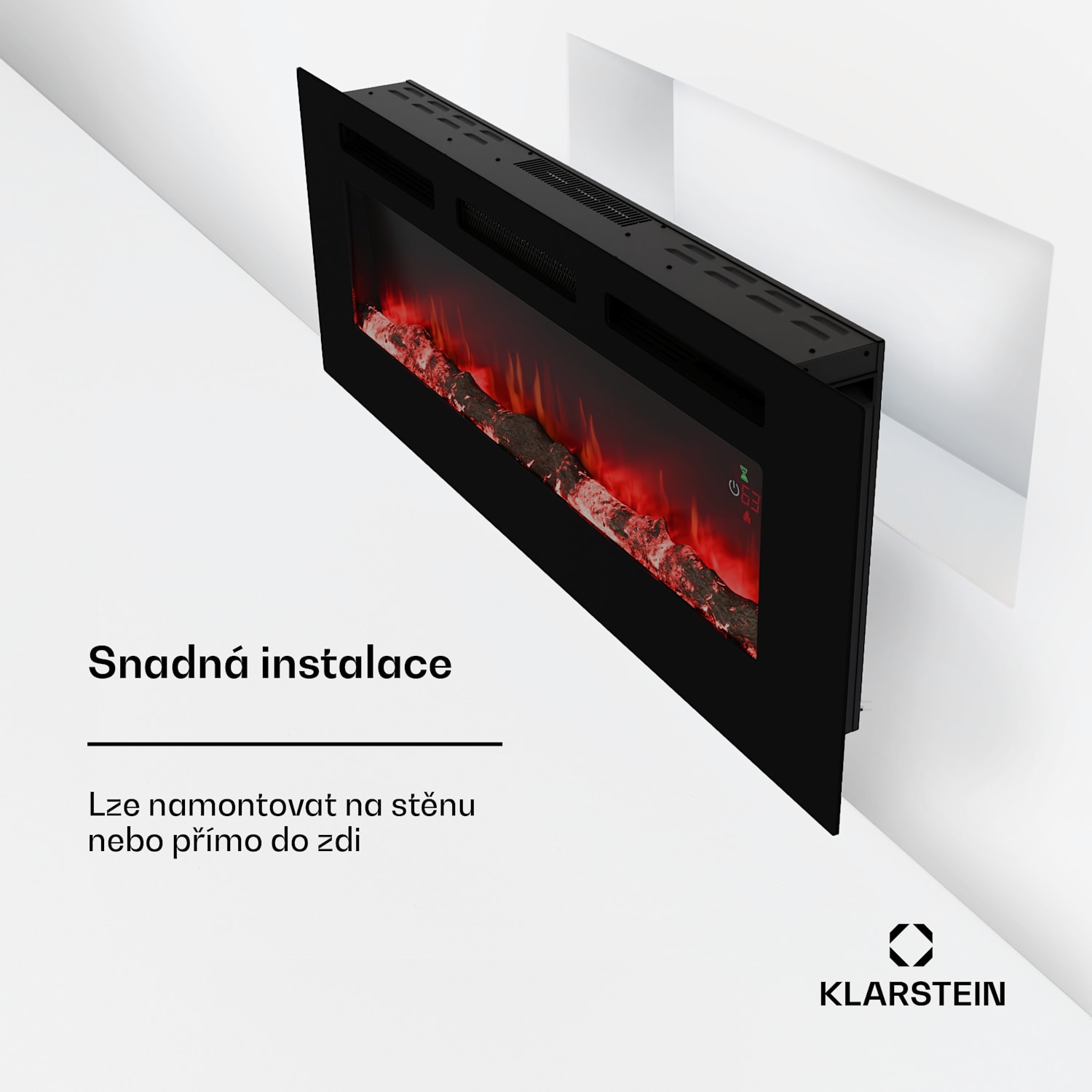 Inteligentní elektrický krb Galeras, 2 nastavení teploty, 16 - 30°| Iluze plamene LED, Možnost připojení k IOT Rozměry 127 x 47 x 12 cm | Ano | Černá