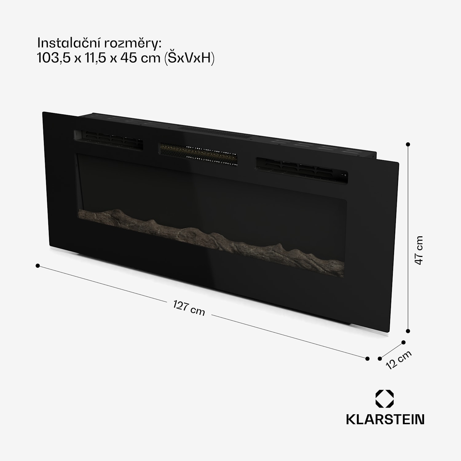 Inteligentní elektrický krb Galeras, 2 nastavení teploty, 16 - 30°| Iluze plamene LED, Možnost připojení k IOT Rozměry 127 x 47 x 12 cm | Ano | Černá