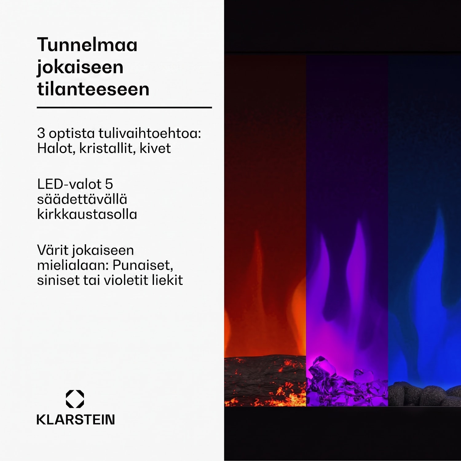 Galeras Smart sähkötakka | 2 lämmitysporrasta | 16–30 °C | LED-liekkitehoste | IoT-yhteensopiva 127x47x12cm | Kyllä | Musta