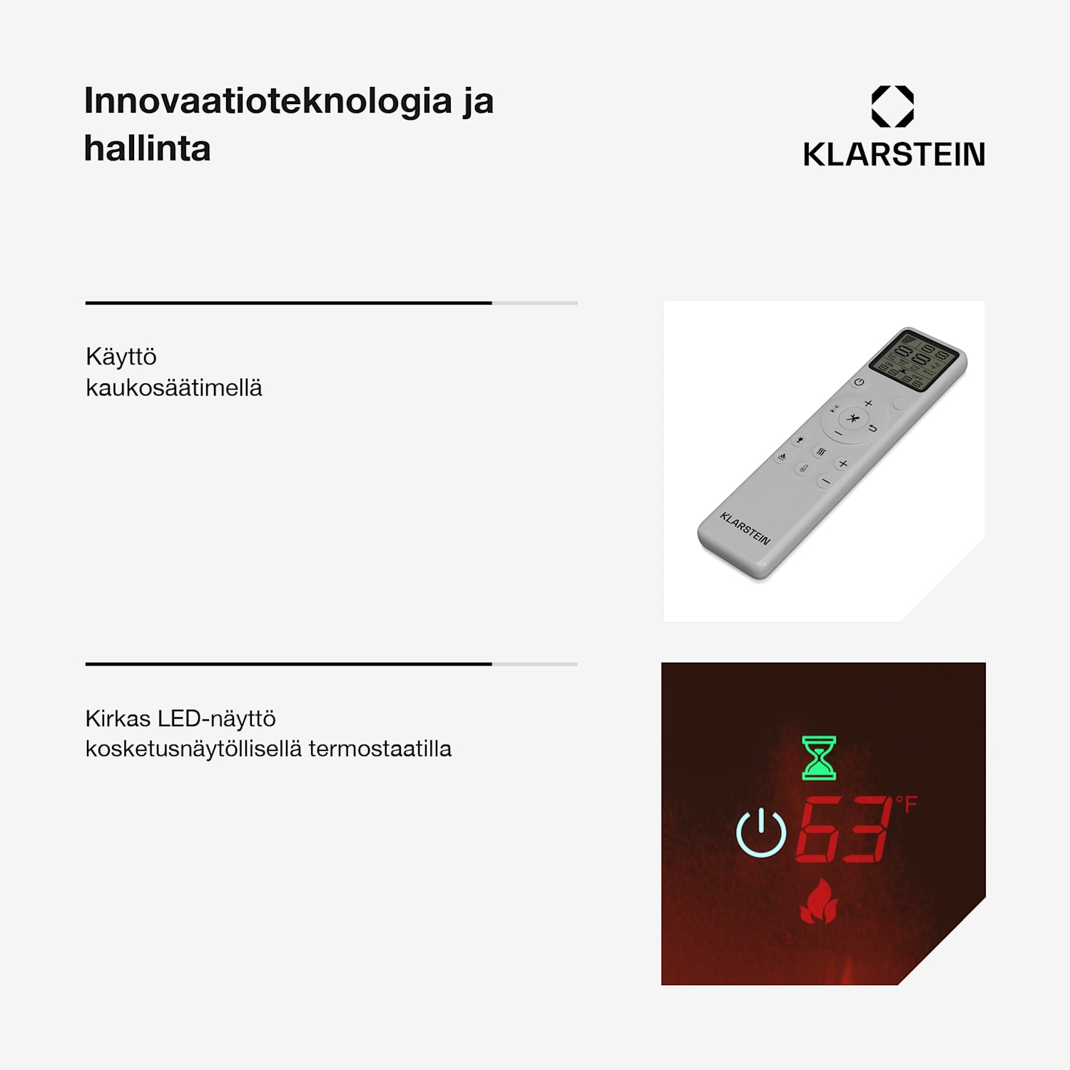 Galeras Smart sähkötakka | 2 lämmitysporrasta | 16–30 °C | LED-liekkitehoste | IoT-yhteensopiva 127x47x12cm | Kyllä | Musta