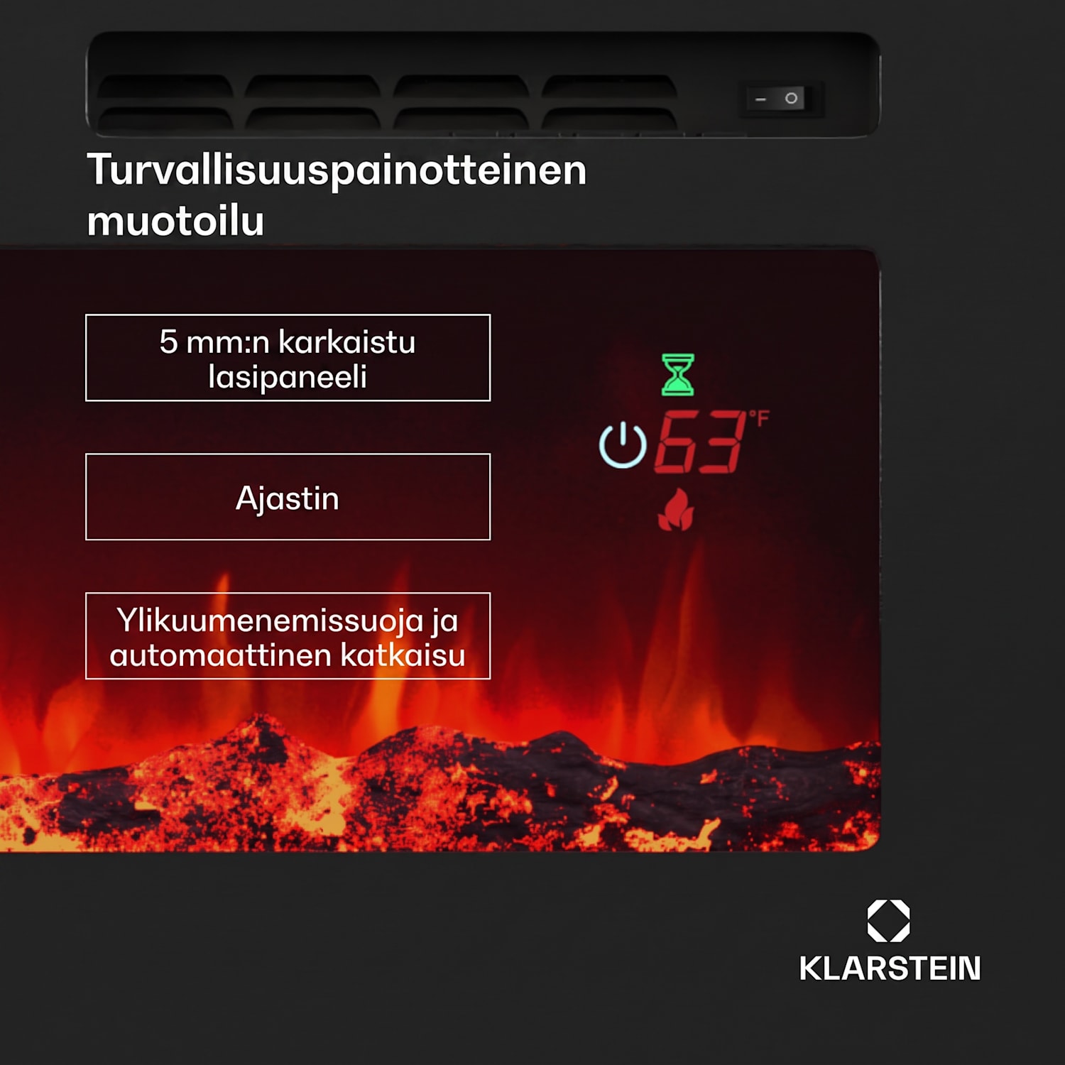 Galeras Smart sähkötakka | 2 lämmitysporrasta | 16–30 °C | LED-liekkitehoste | IoT-yhteensopiva 127x47x12cm | Kyllä | Musta