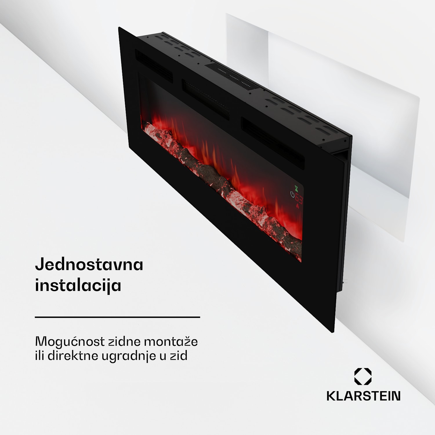Galeras Smart Inteligentni električni kamin, 2 postavke temperature, 16 - 30°| Iluzija LED plamena, Mogućnost spajanja na IOT 127x47x12 cm | Da | Crna