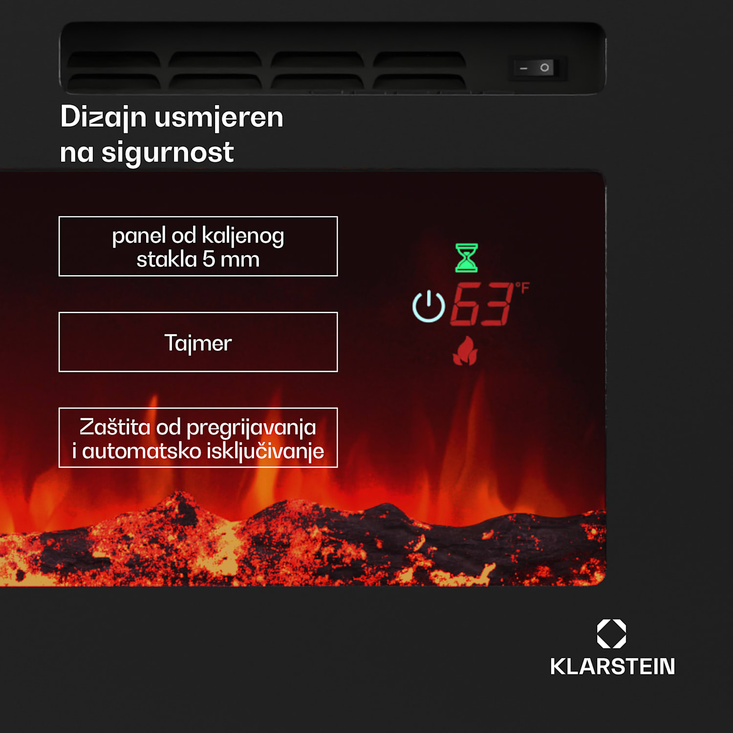 Galeras Smart Inteligentni električni kamin, 2 postavke temperature, 16 - 30°| Iluzija LED plamena, Mogućnost spajanja na IOT 127x47x12 cm | Da | Crna