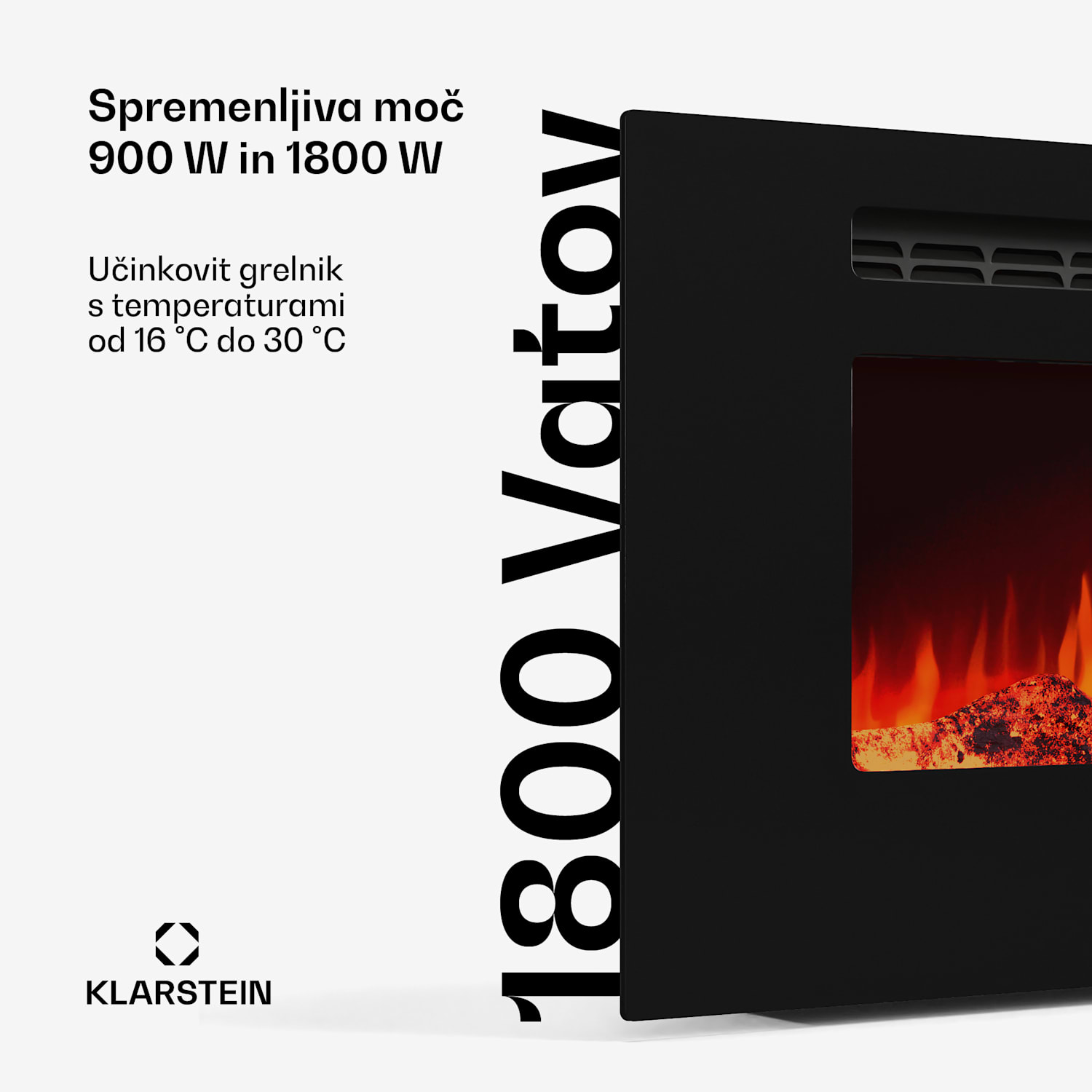 Galeras Smart Inteligentni električni kamin, 2 temperaturni nastavitvi, 16 - 30° | Iluzija LED plamena, povezljivost z IOT 127 x 47 x 12 cm | Da | Črna