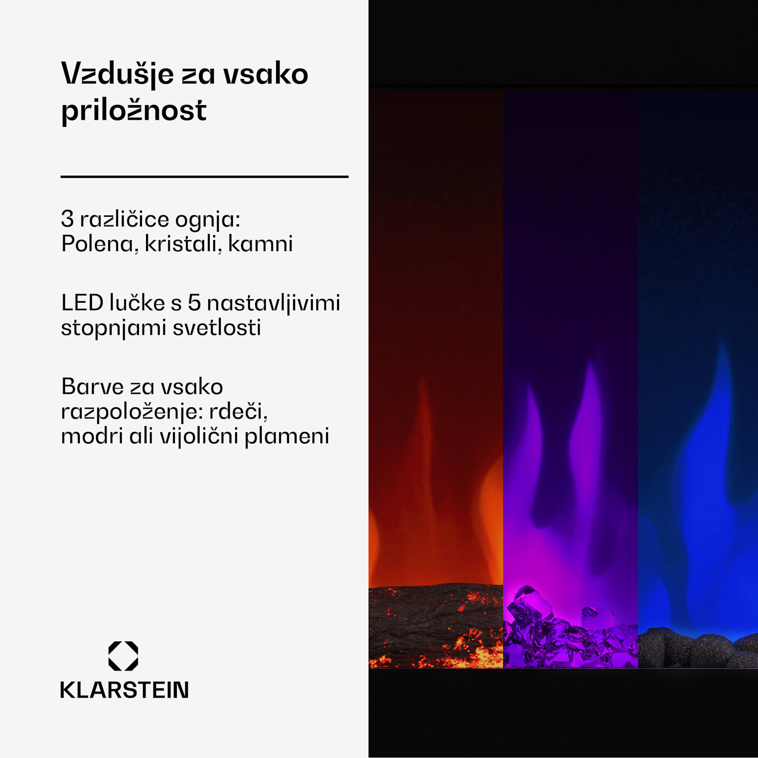 Galeras Smart Inteligentni električni kamin, 2 temperaturni nastavitvi, 16 - 30° | Iluzija LED plamena, povezljivost z IOT 127 x 47 x 12 cm | Da | Črna