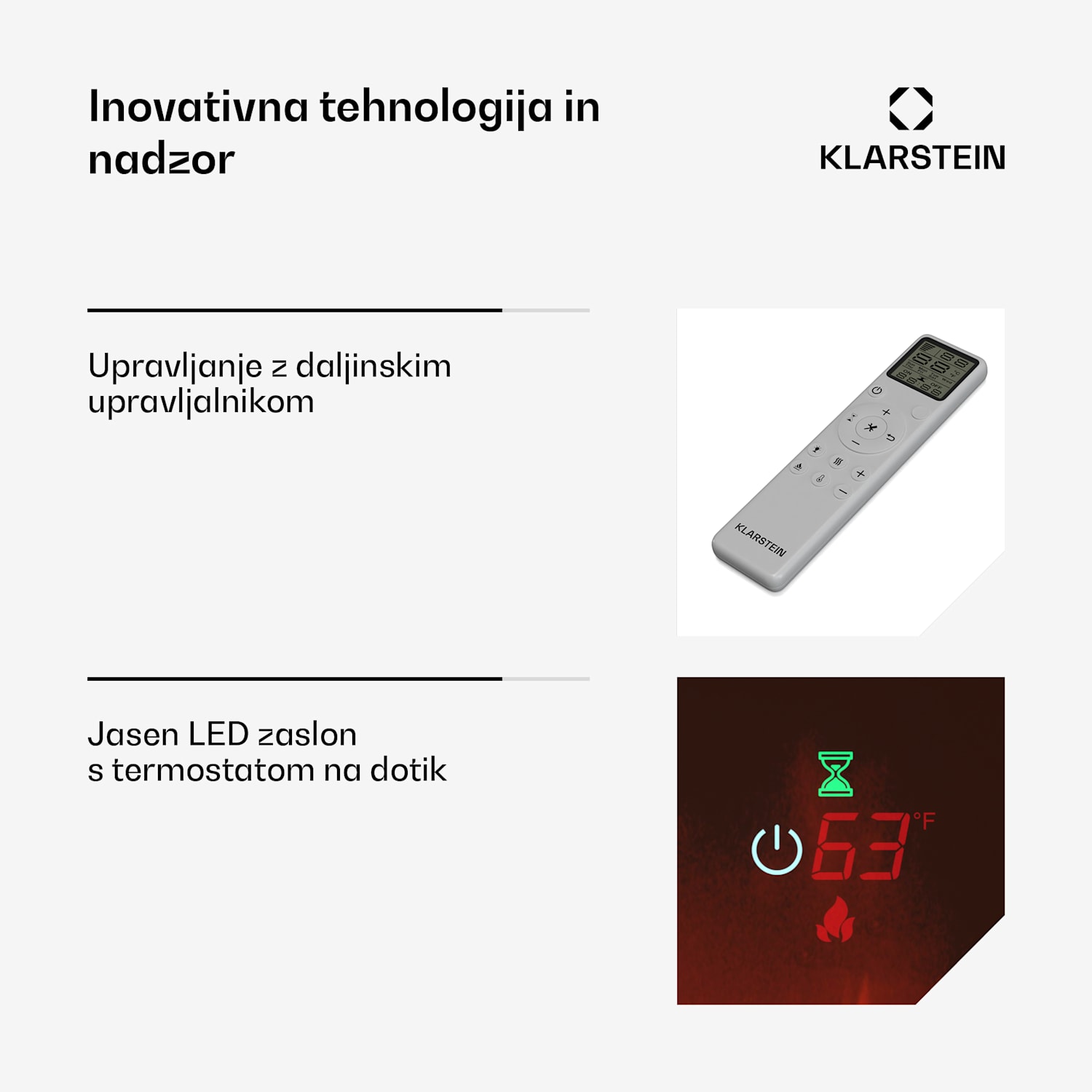 Galeras Smart Inteligentni električni kamin, 2 temperaturni nastavitvi, 16 - 30° | Iluzija LED plamena, povezljivost z IOT 127 x 47 x 12 cm | Da | Črna