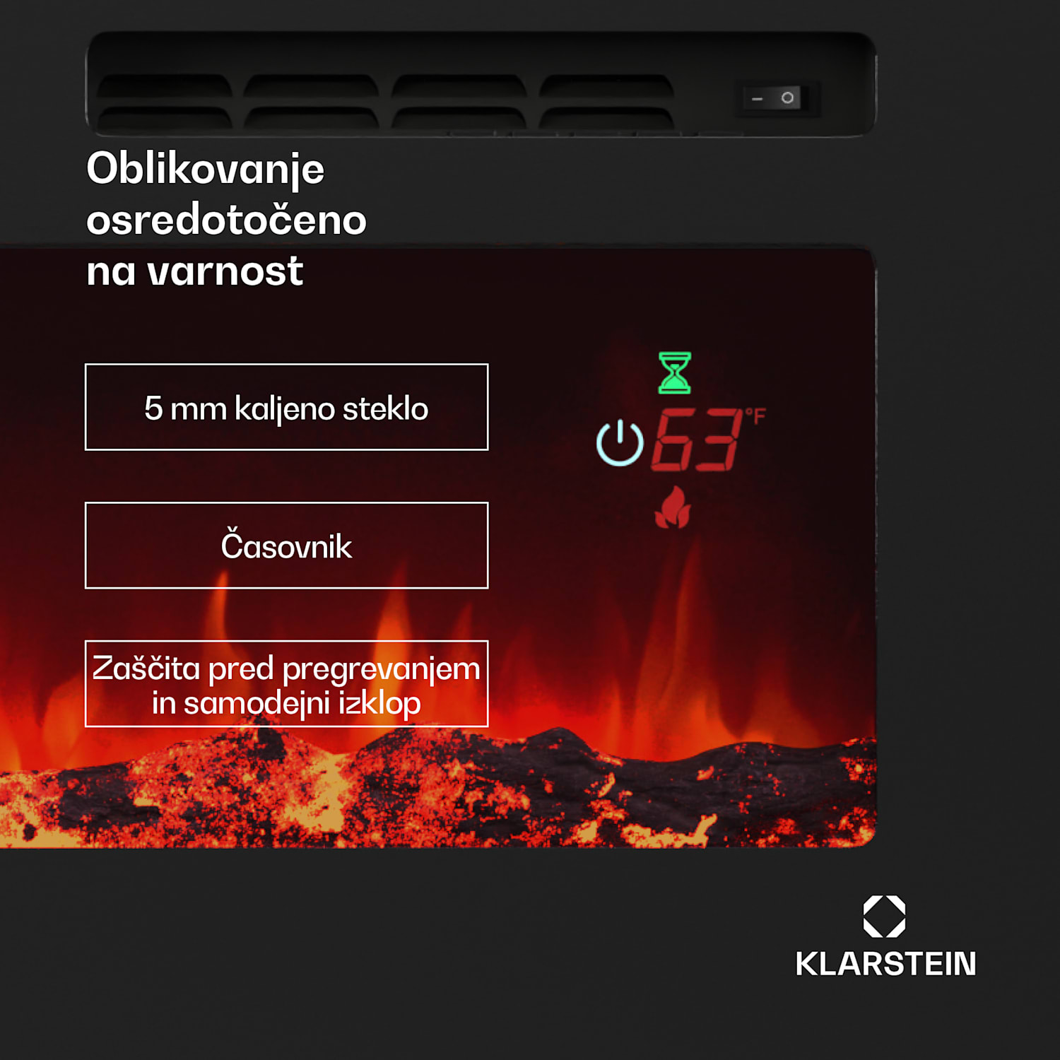 Galeras Smart Inteligentni električni kamin, 2 temperaturni nastavitvi, 16 - 30° | Iluzija LED plamena, povezljivost z IOT 127 x 47 x 12 cm | Da | Črna