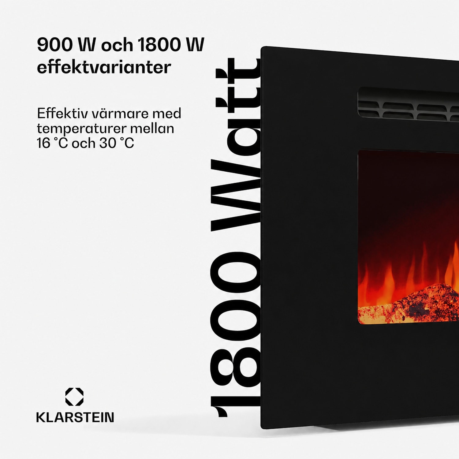 Galeras Smart elkamin | 2 värmeinställningar | 16–30° | LED-flamillusion | IOT-kompatibel 127x47x12cm | Ja | Svart