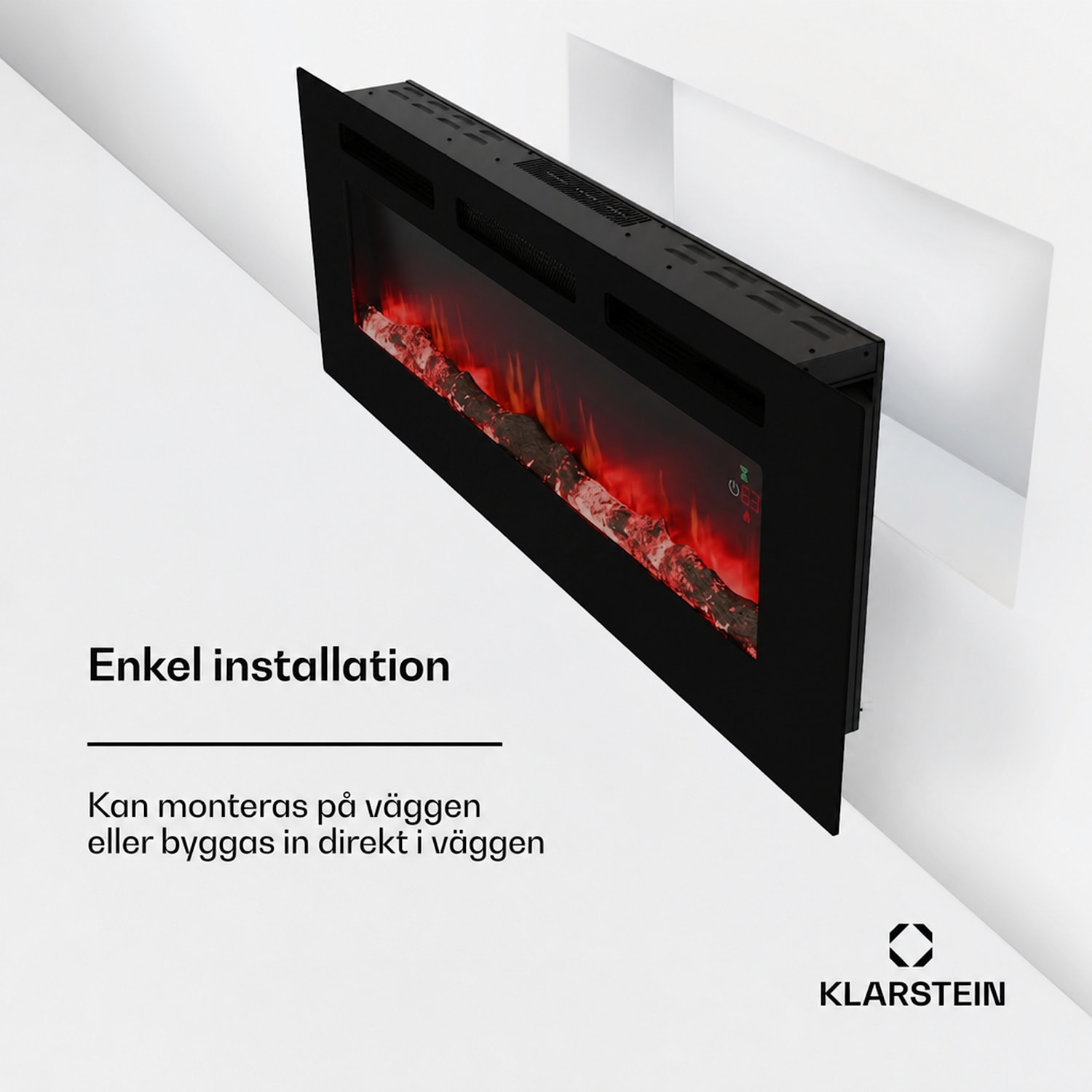 Galeras Smart elkamin | 2 värmeinställningar | 16–30° | LED-flamillusion | IOT-kompatibel 127x47x12cm | Ja | Svart
