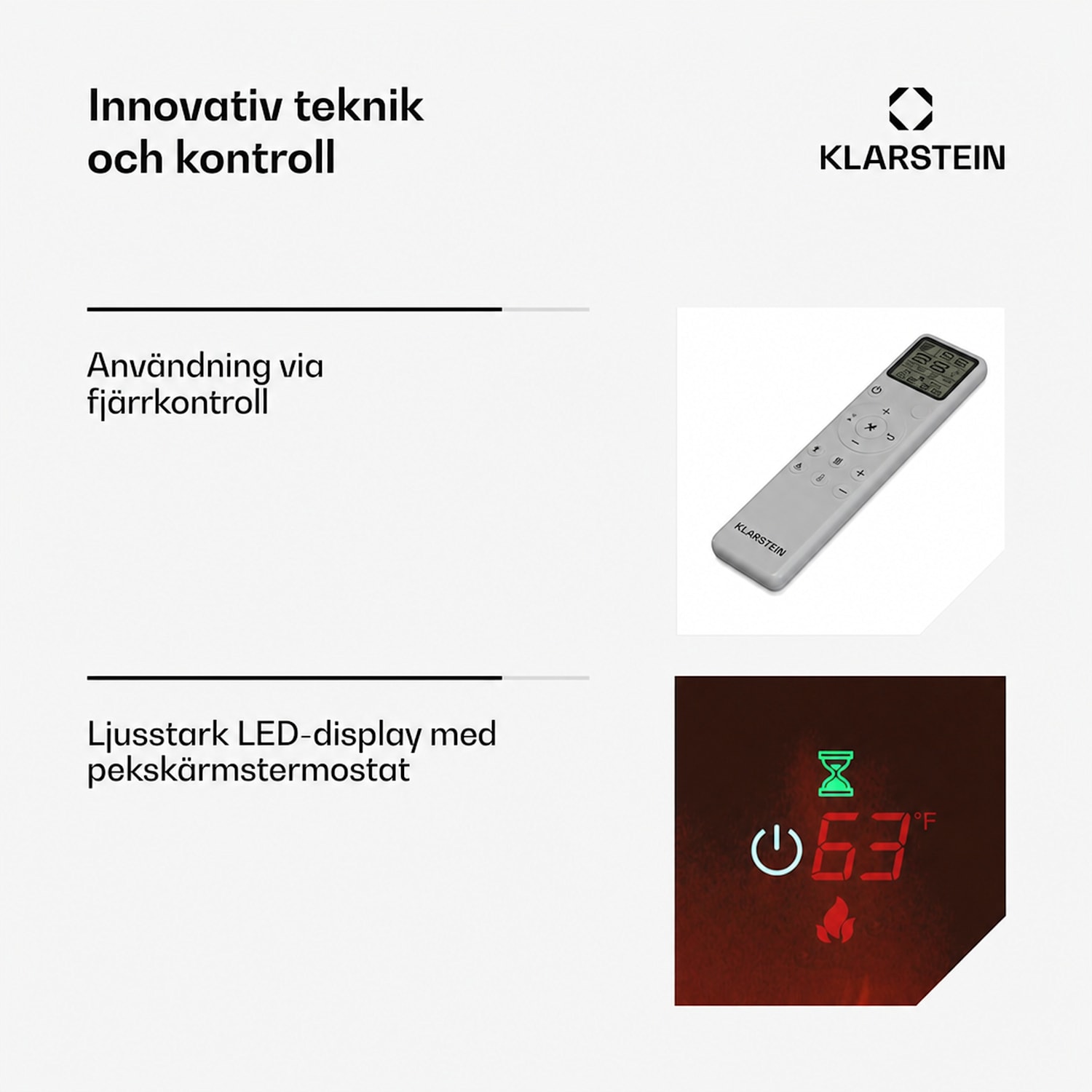 Galeras Smart elkamin | 2 värmeinställningar | 16–30° | LED-flamillusion | IOT-kompatibel 127x47x12cm | Ja | Svart