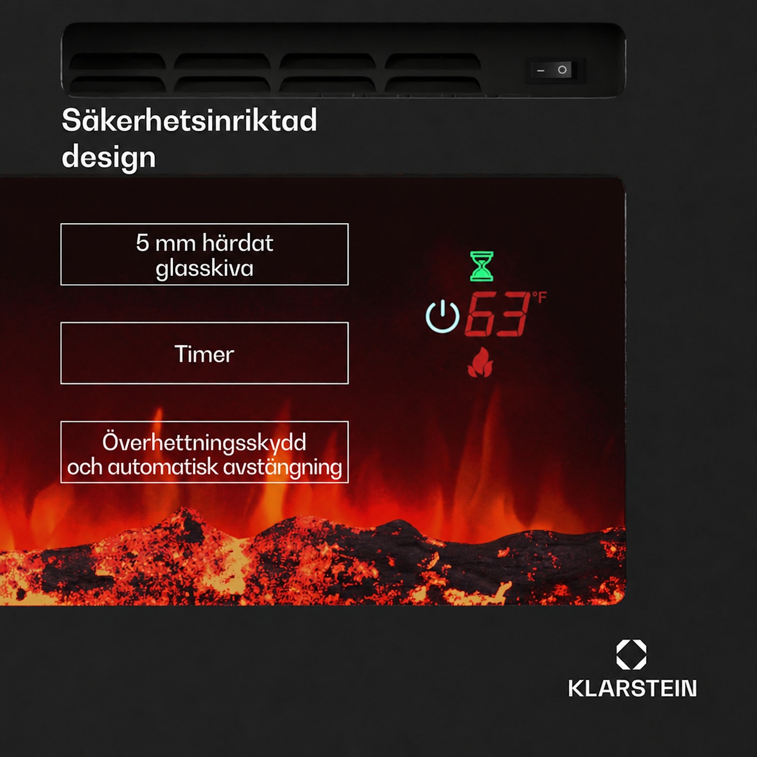 Galeras Smart elkamin | 2 värmeinställningar | 16–30° | LED-flamillusion | IOT-kompatibel 127x47x12cm | Ja | Svart
