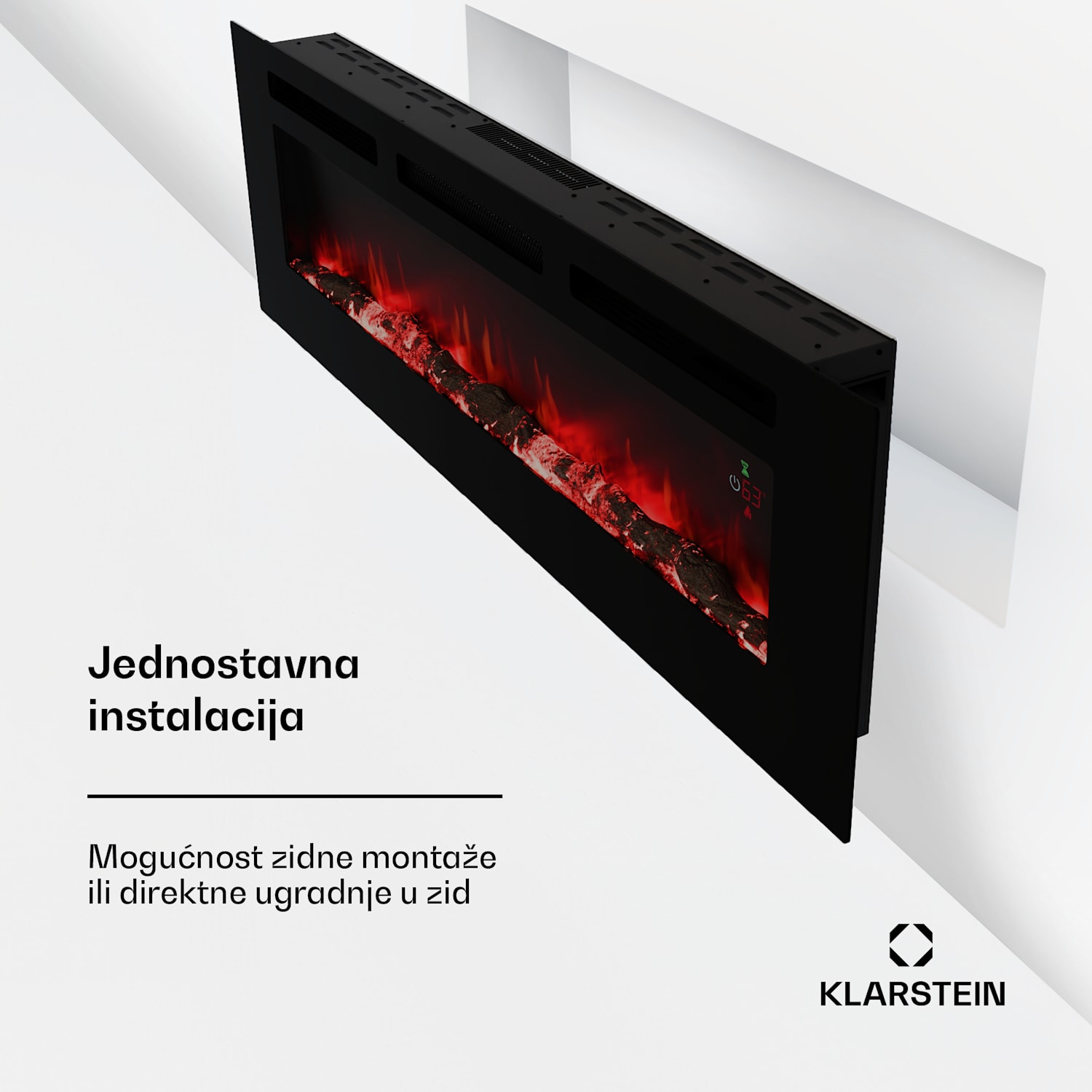 Galeras Smart Inteligentni električni kamin, 2 postavke temperature, 16 - 30°| Iluzija LED plamena, Mogućnost spajanja na IOT 152x47x12 cm | Da | Crna