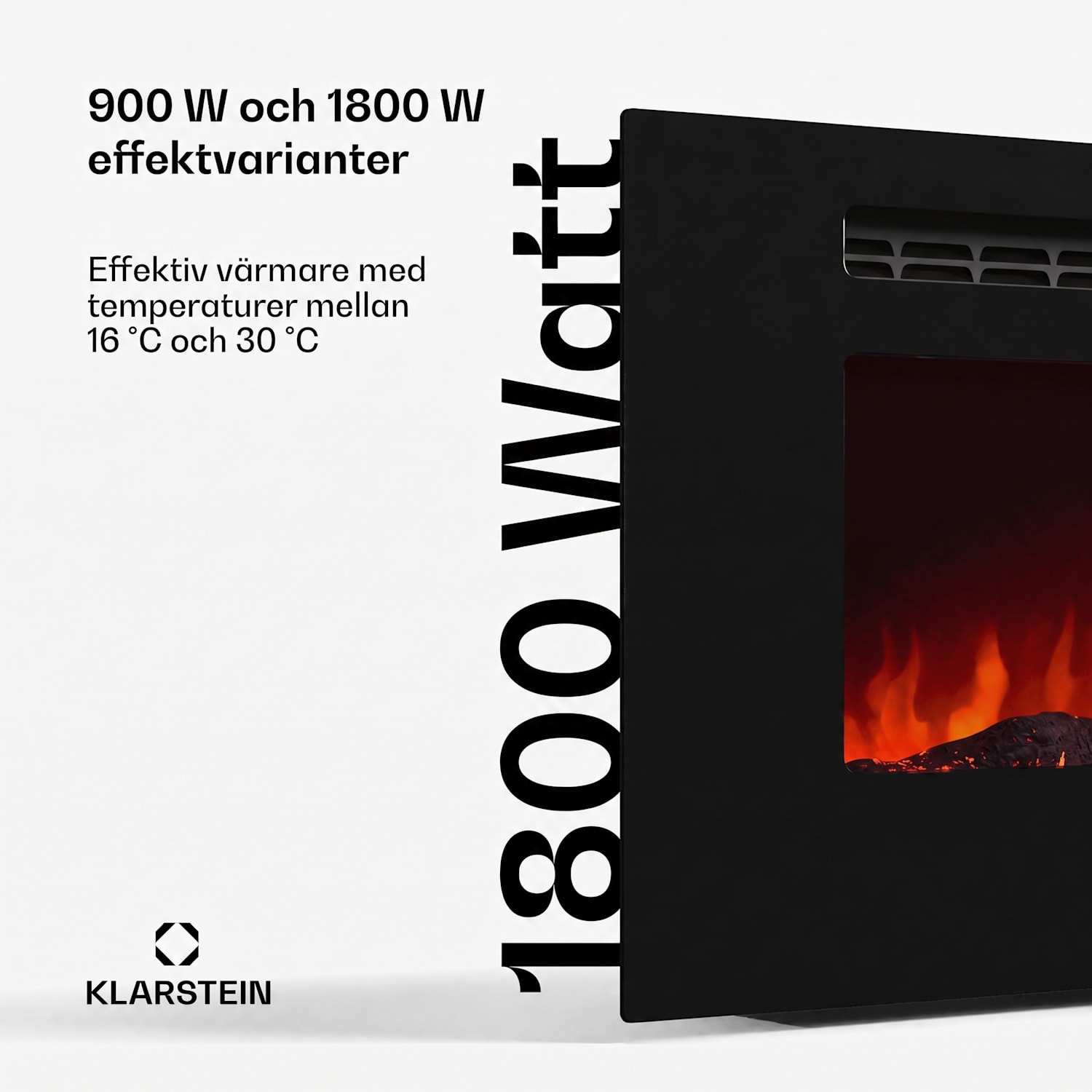Galeras Smart elkamin | 2 värmeinställningar | 16–30° | LED-flamillusion | IOT-kompatibel 152x47x12cm | Ja | Svart