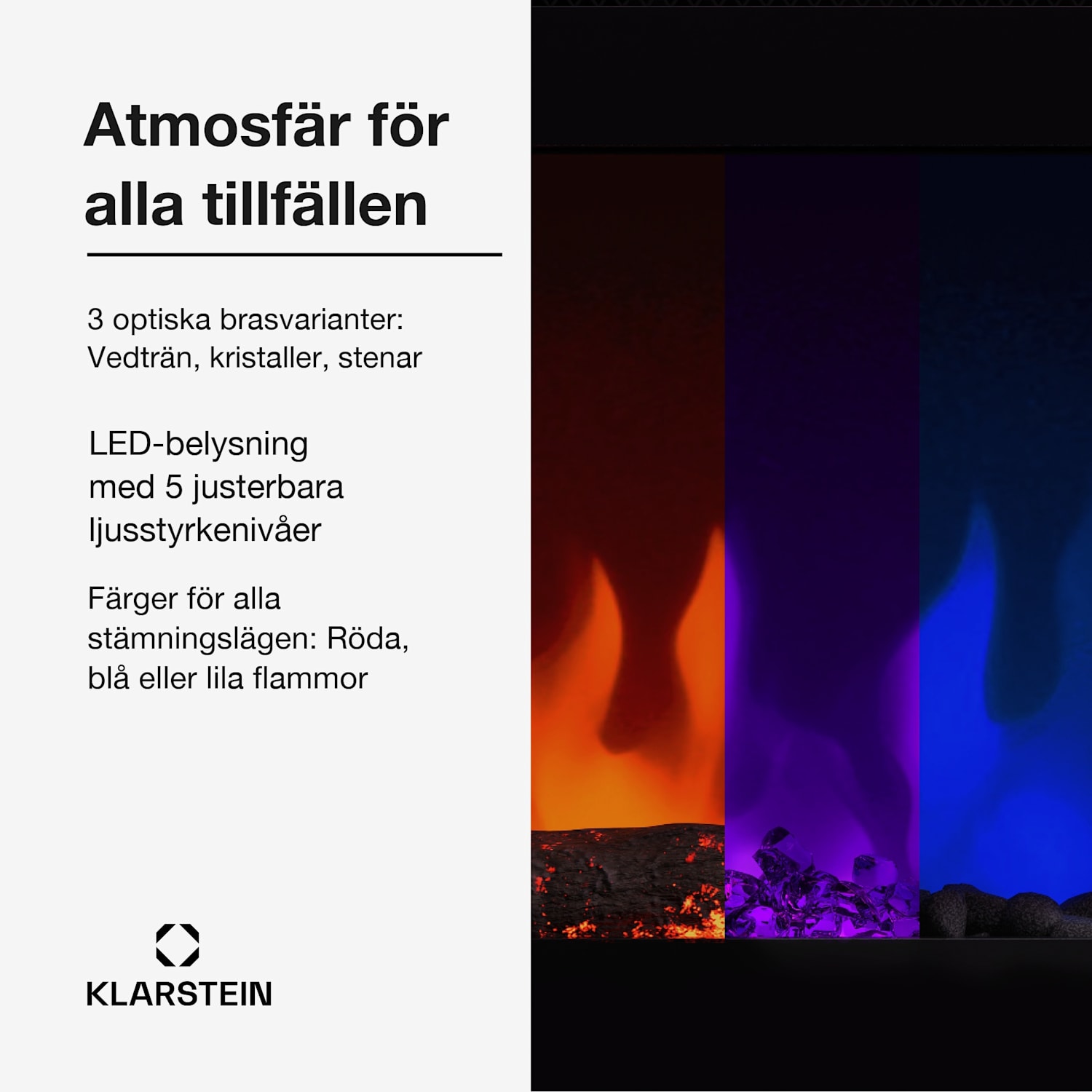 Galeras Smart elkamin | 2 värmeinställningar | 16–30° | LED-flamillusion | IOT-kompatibel 152x47x12cm | Ja | Svart