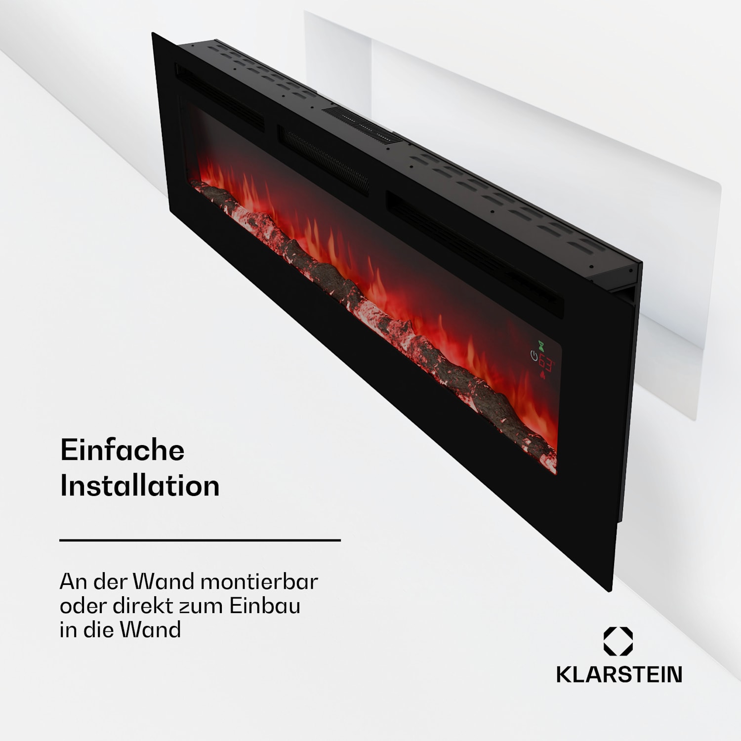 Galeras Smart cheminée électrique | 2 niveaux de chauffage | 16 - 30°| flammes LED | compatible IOT 178x47x12cm | Oui | Noir
