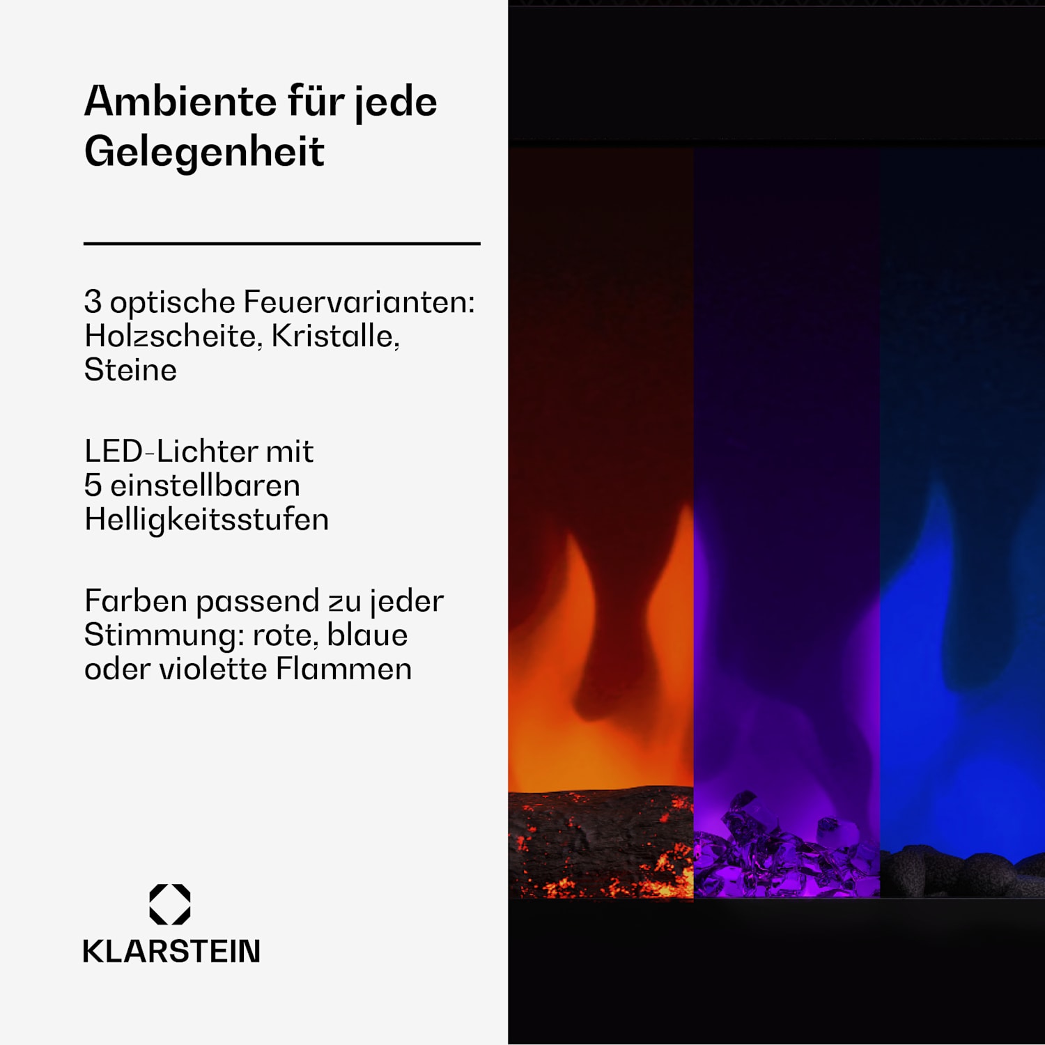 Galeras Smart cheminée électrique | 2 niveaux de chauffage | 16 - 30°| flammes LED | compatible IOT 178x47x12cm | Oui | Noir