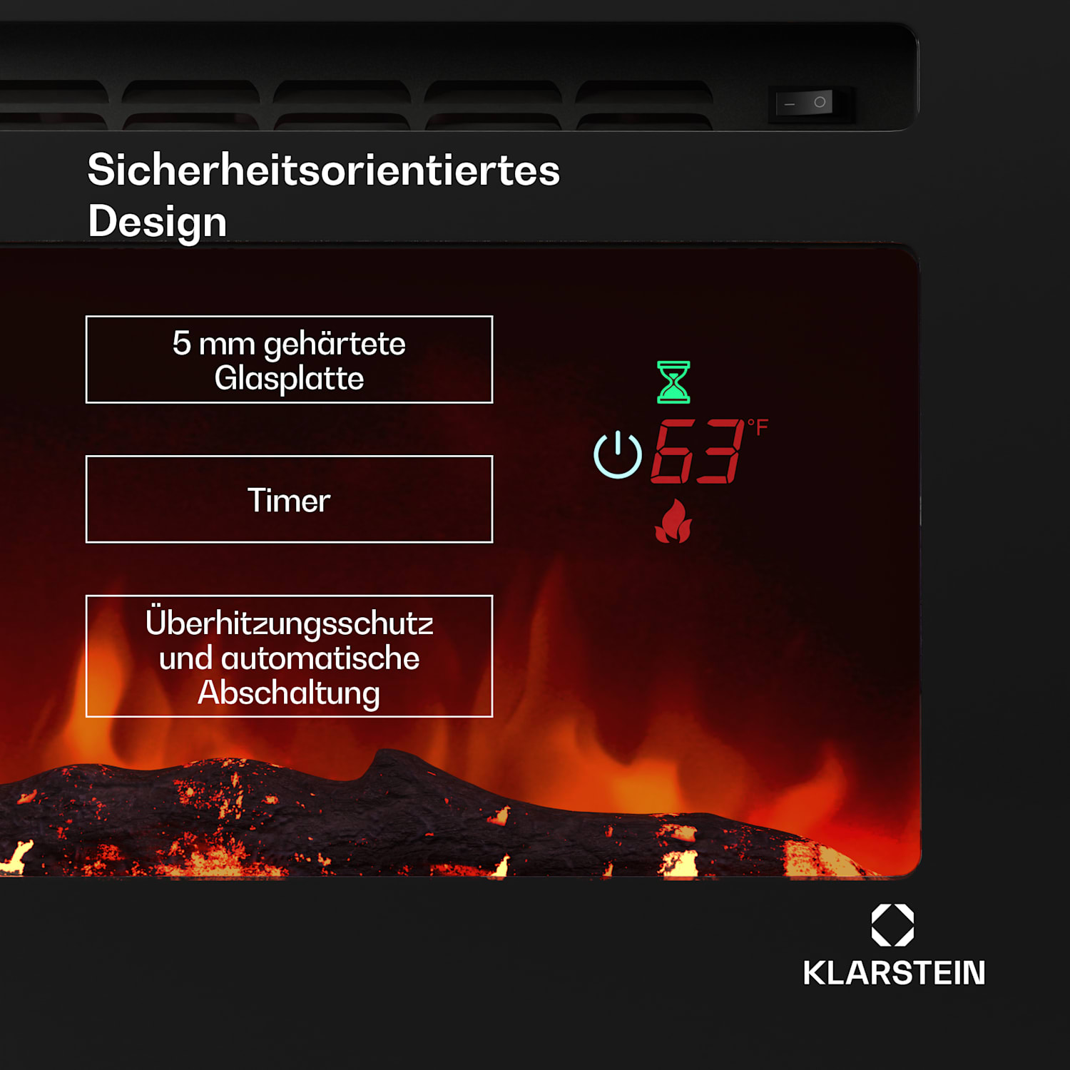 Galeras Smart cheminée électrique | 2 niveaux de chauffage | 16 - 30°| flammes LED | compatible IOT 178x47x12cm | Oui | Noir