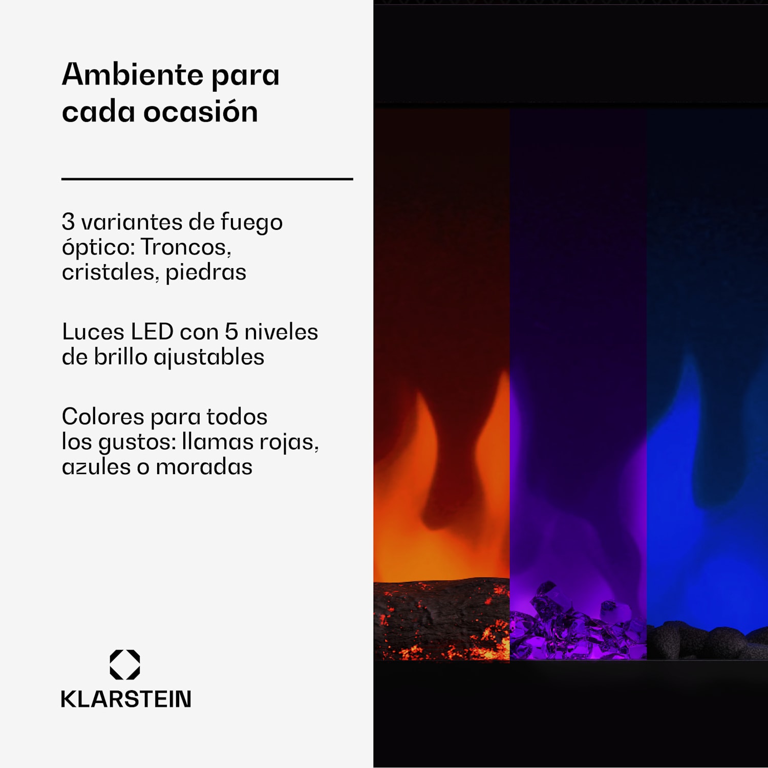 Chimenea eléctrica inteligente Galeras | 2 ajustes de calor | 16 - 30°| Ilusión de llama LED | Capaz de IOT 178 x 47 x 12 cm | Sí | Negro