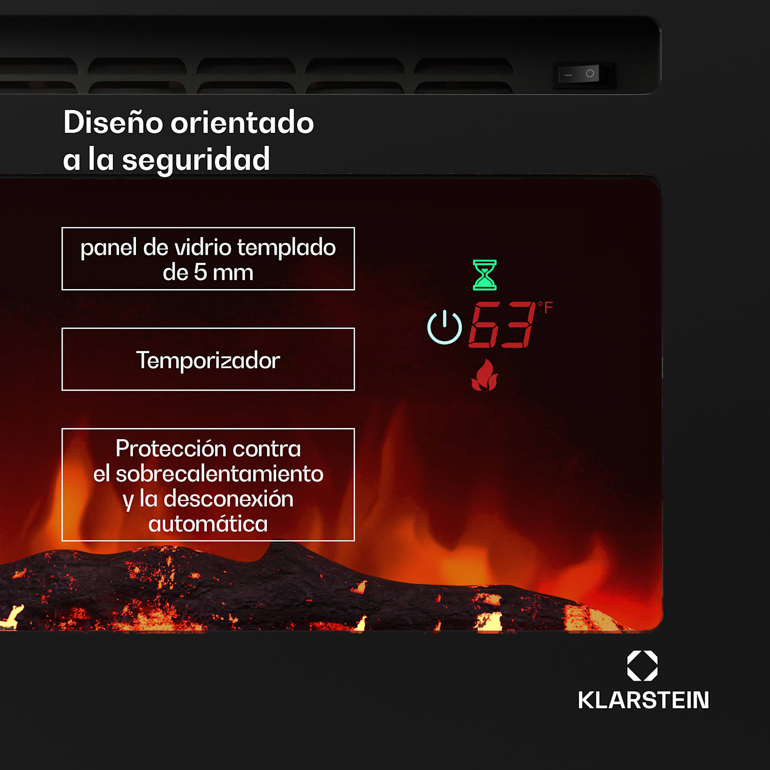 Chimenea eléctrica inteligente Galeras | 2 ajustes de calor | 16 - 30°| Ilusión de llama LED | Capaz de IOT 178 x 47 x 12 cm | Sí | Negro