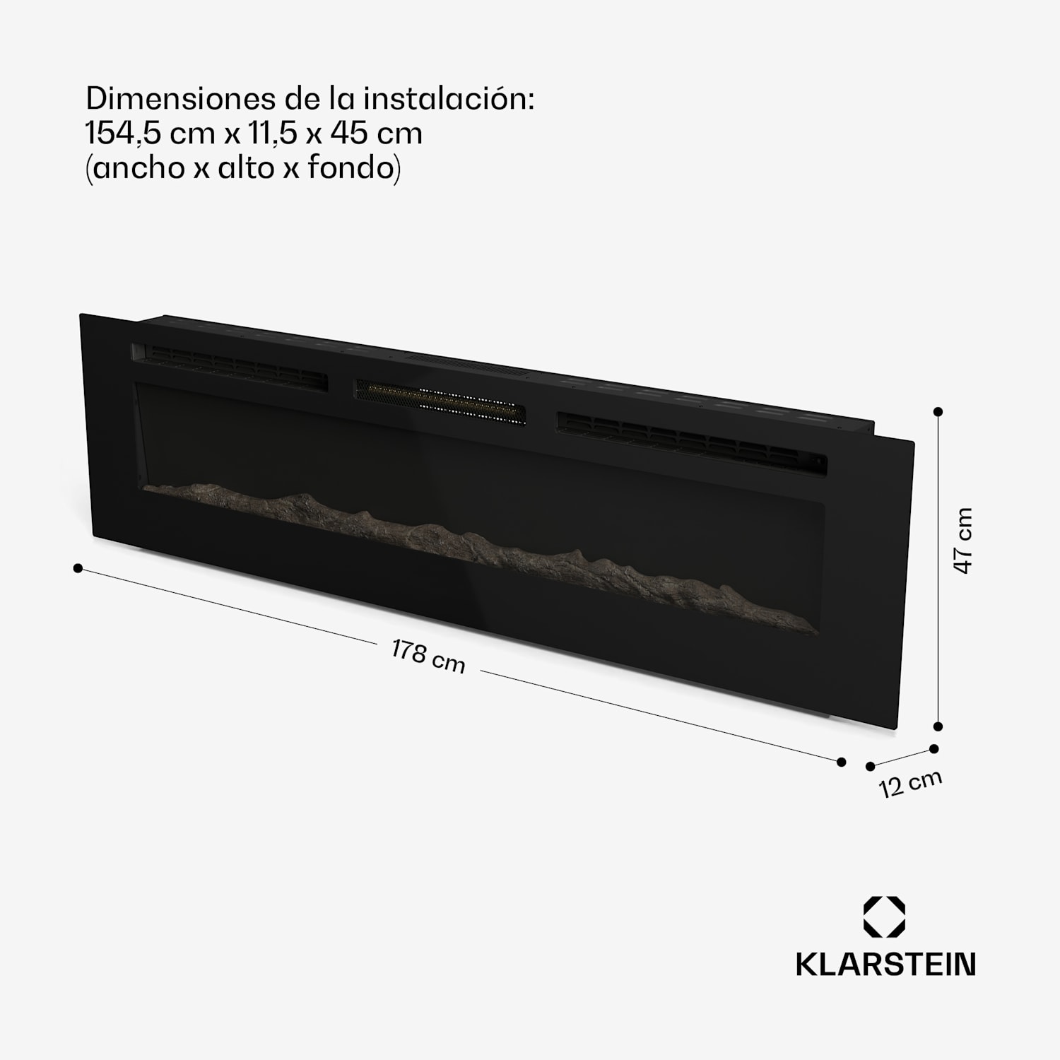 Chimenea eléctrica inteligente Galeras | 2 ajustes de calor | 16 - 30°| Ilusión de llama LED | Capaz de IOT 178 x 47 x 12 cm | Sí | Negro