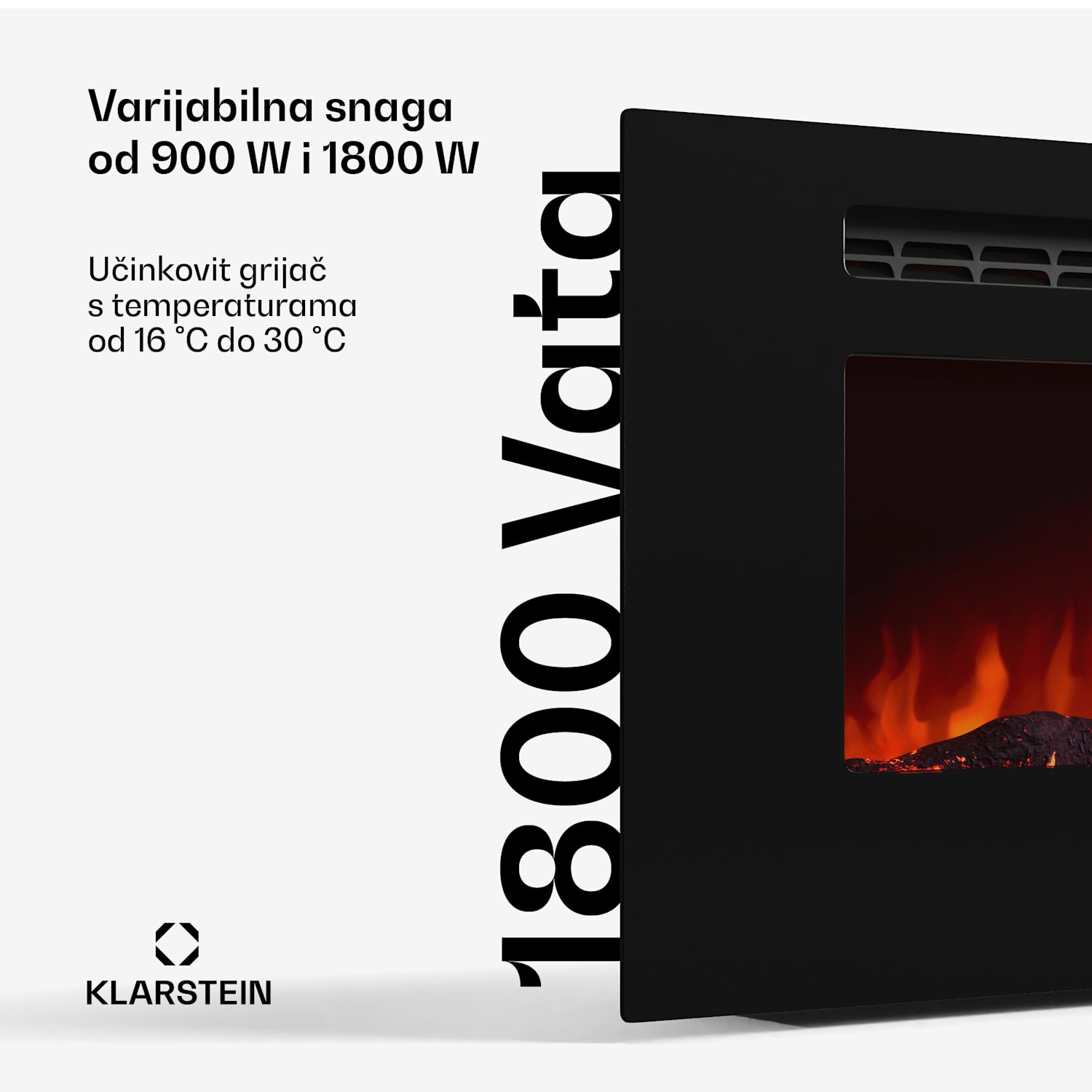 Galeras Smart Inteligentni električni kamin, 2 postavke temperature, 16 - 30°| Iluzija LED plamena, Mogućnost spajanja na IOT 178x47x12 cm | Da | Crna