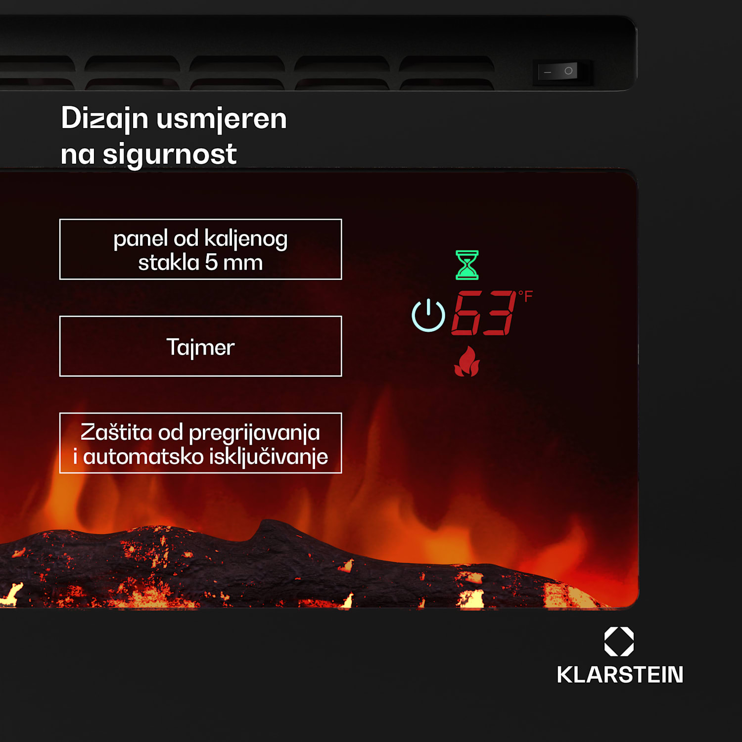 Galeras Smart Inteligentni električni kamin, 2 postavke temperature, 16 - 30°| Iluzija LED plamena, Mogućnost spajanja na IOT 178x47x12 cm | Da | Crna