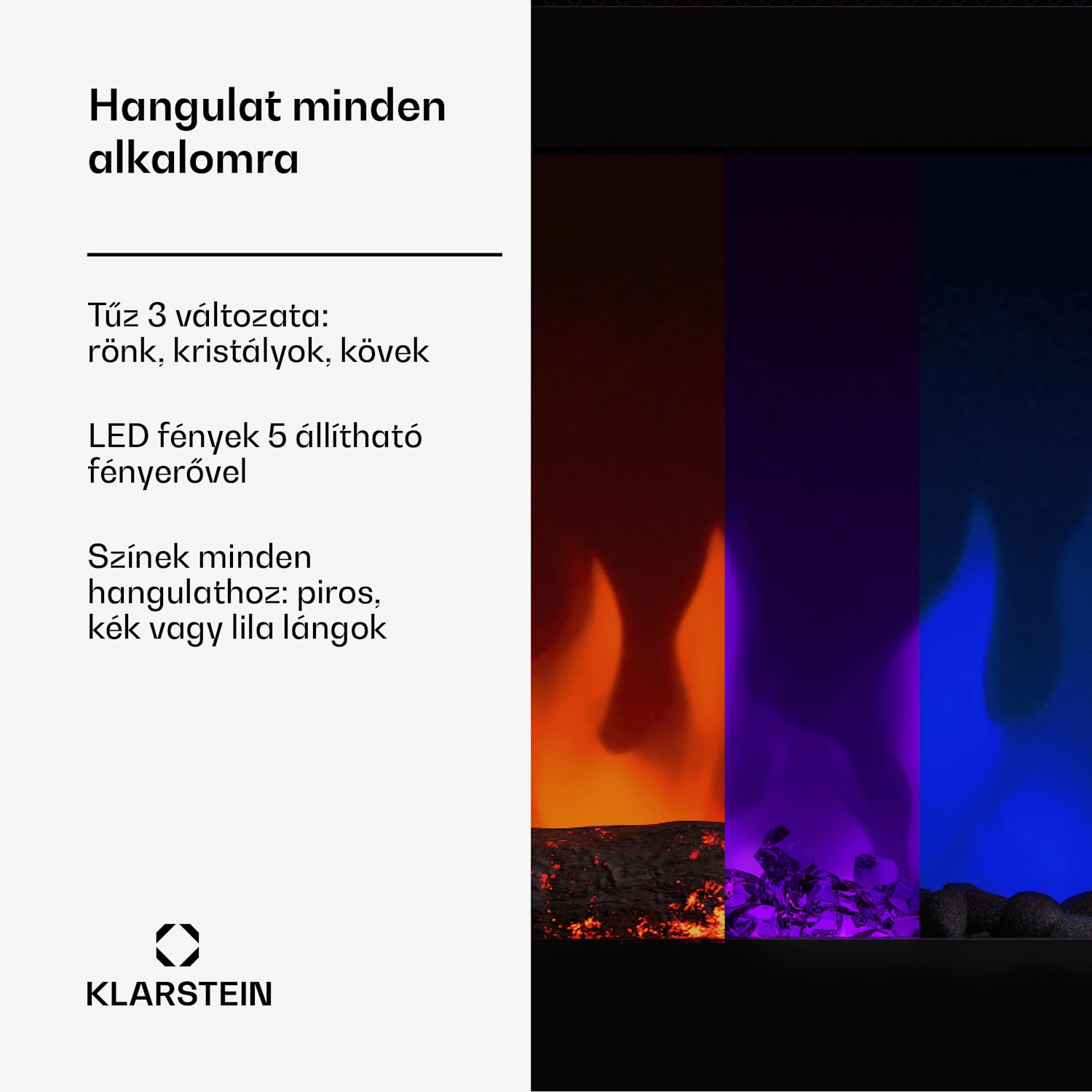 Galeras Smart Intelligens elektromos kandalló, 2 hőmérséklet beállítás, 16 - 30°, LED lángillúzió, IOT csatlakozási lehetőség 178x47x12 cm | Igen | Fekete