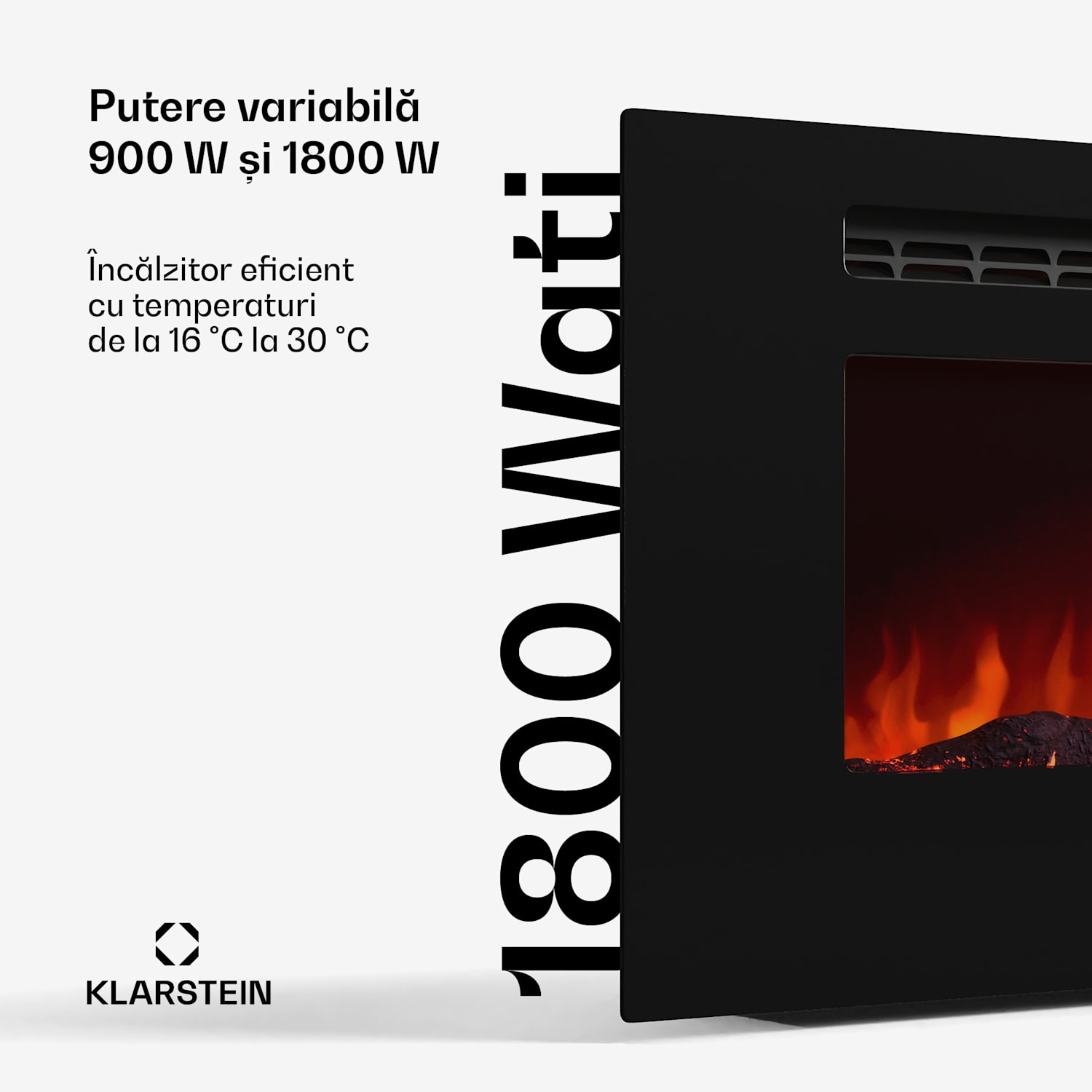 Șemineu electric inteligent Galeras Smart, 2 setări de temperatură, 16 - 30°| Iluzia flăcării LED, Opțiune de conectare IOT 178x47x12cm | Da | Negru