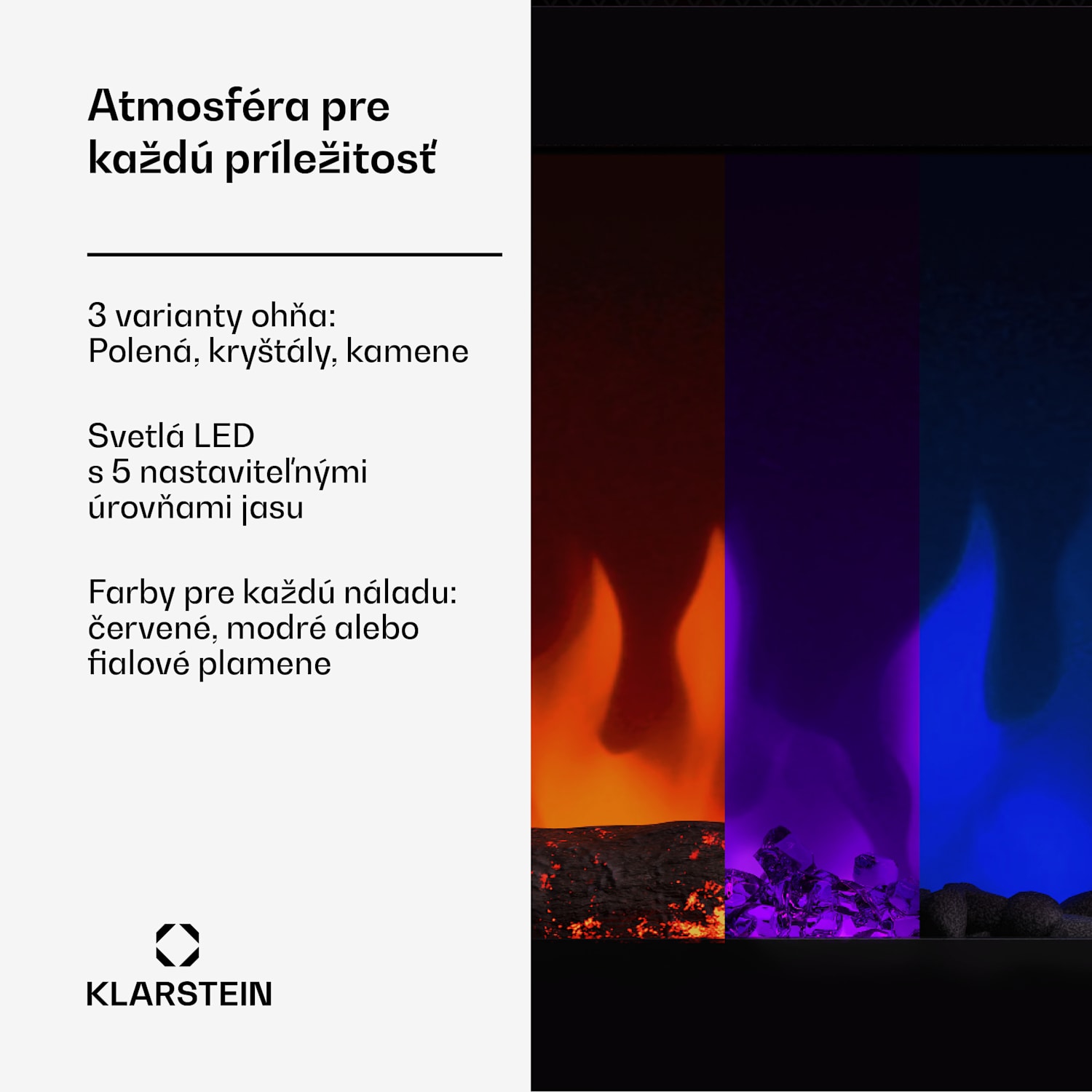 Galeras Smart Inteligentný elektrický krb, 2 nastavenia teploty, 16 - 30°| LED ilúzia plameňa, Možnosť pripojenia k IOT Rozmery 178 x 47 x 12 cm | Áno | Čierna