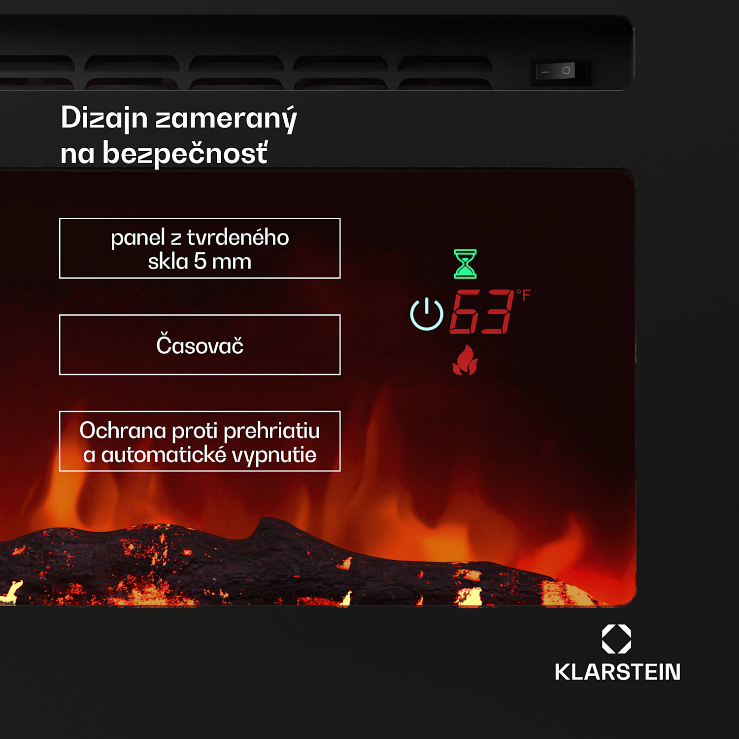 Galeras Smart Inteligentný elektrický krb, 2 nastavenia teploty, 16 - 30°| LED ilúzia plameňa, Možnosť pripojenia k IOT Rozmery 178 x 47 x 12 cm | Áno | Čierna