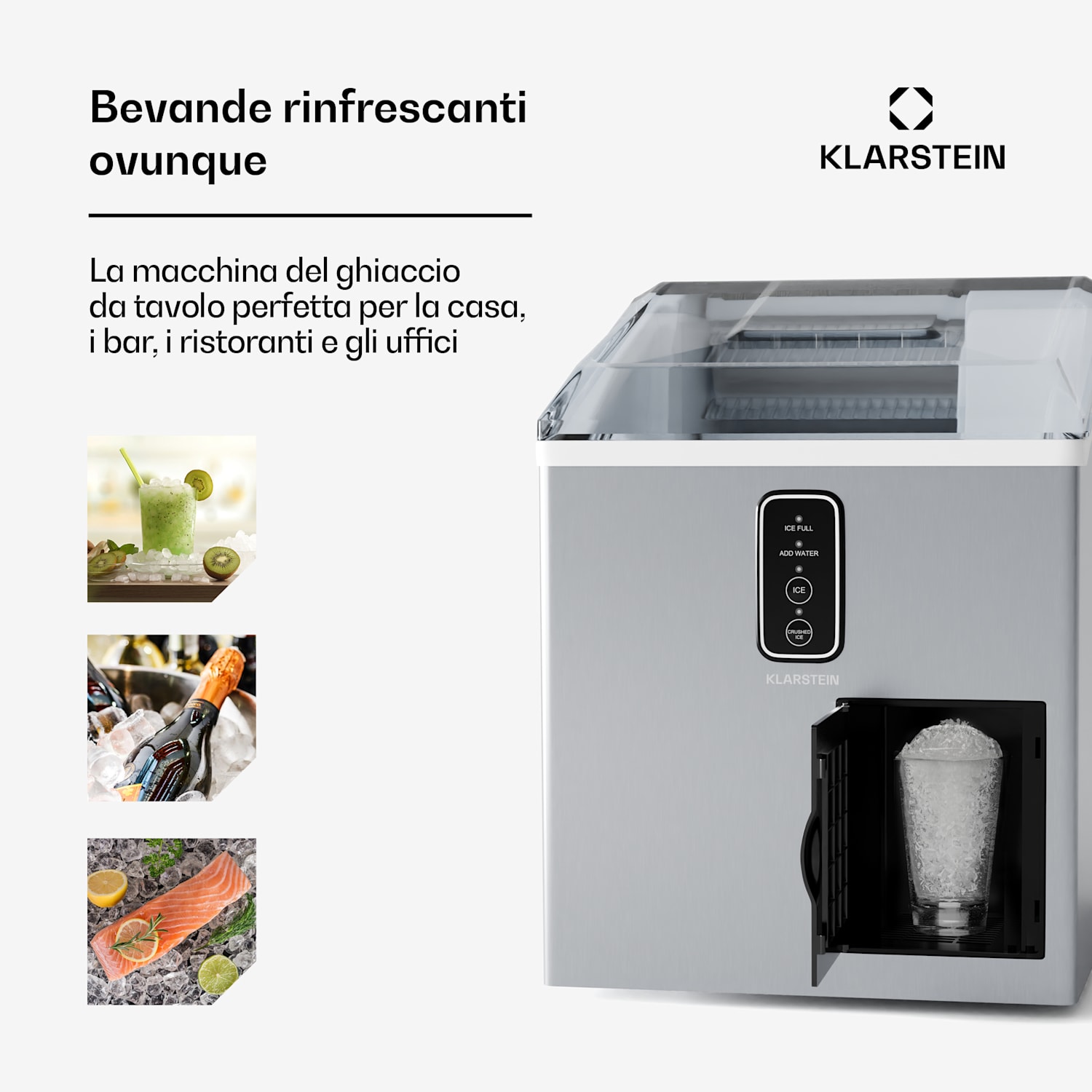 Macchina del ghiaccio | 15 kg di ghiaccio | Cubetti cavi & ghiaccio tritato | Acciaio inox 