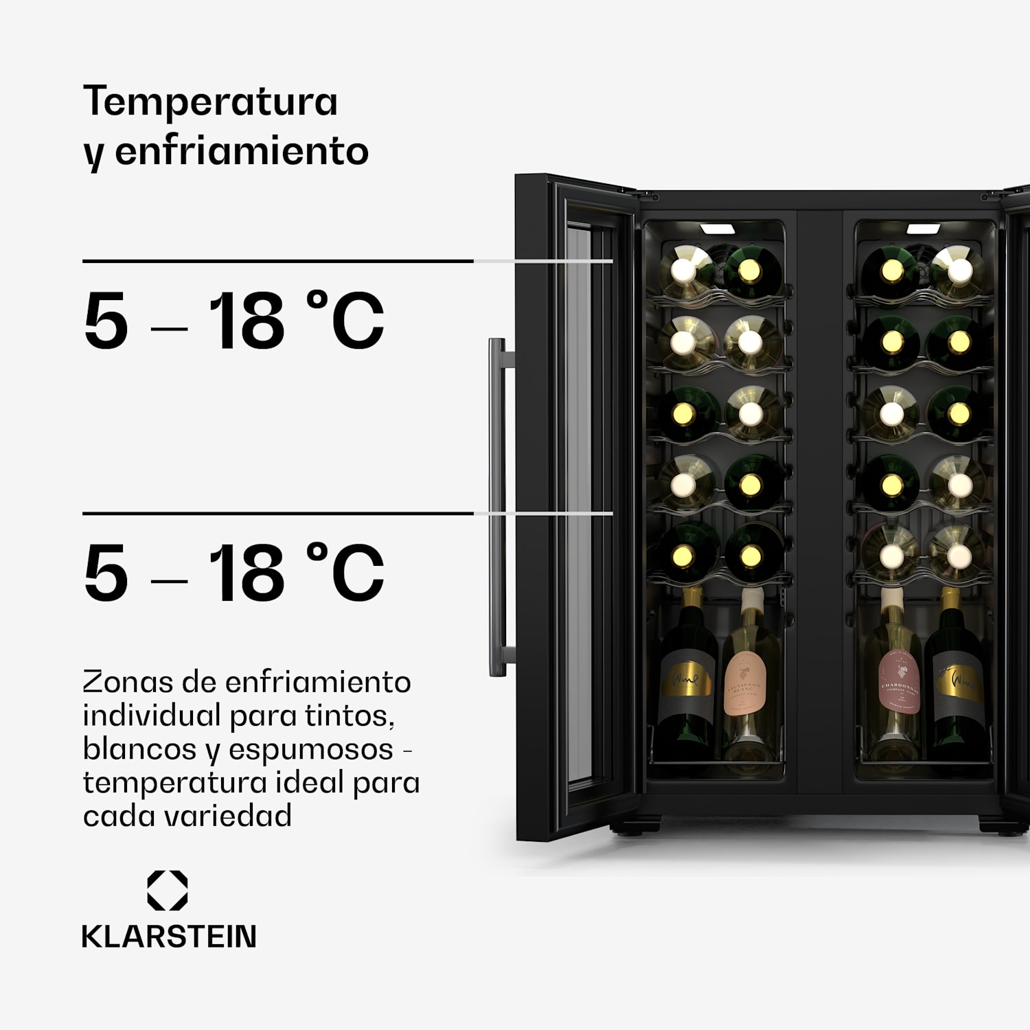 Frigorífico para vino Shiraz | 2 zonas de enfriamiento | control táctil | iluminación LED | independiente 