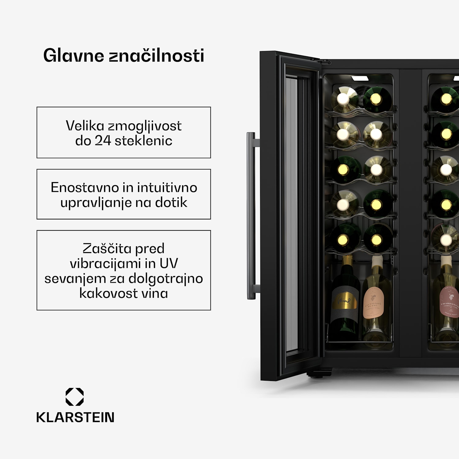 Shiraz Weinkühlschrank| 2 Kühlzonen, Touch-Steuerung, LED-Beleuchtung, freistehend 24 steklenic | 2 | Črna