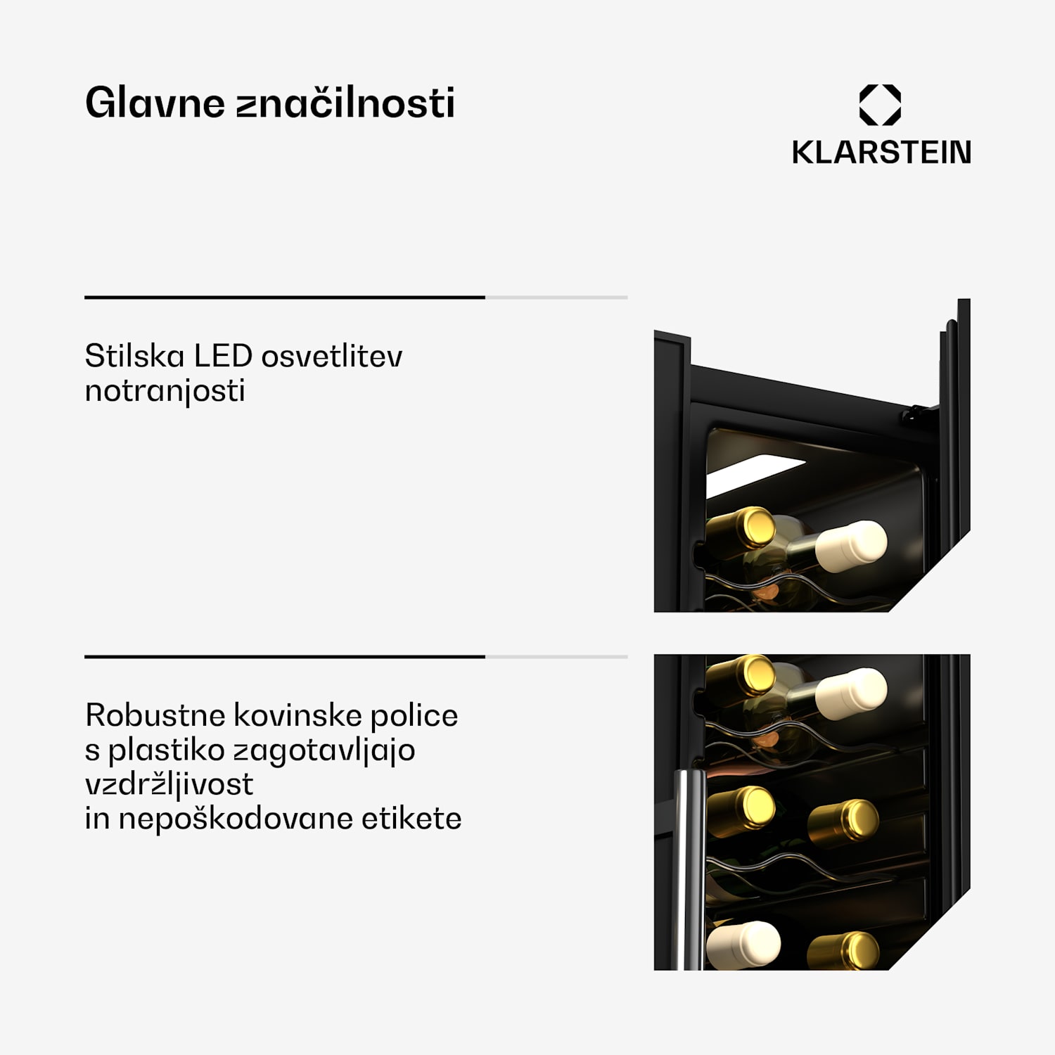 Shiraz Weinkühlschrank| 2 Kühlzonen, Touch-Steuerung, LED-Beleuchtung, freistehend 24 steklenic | 2 | Črna