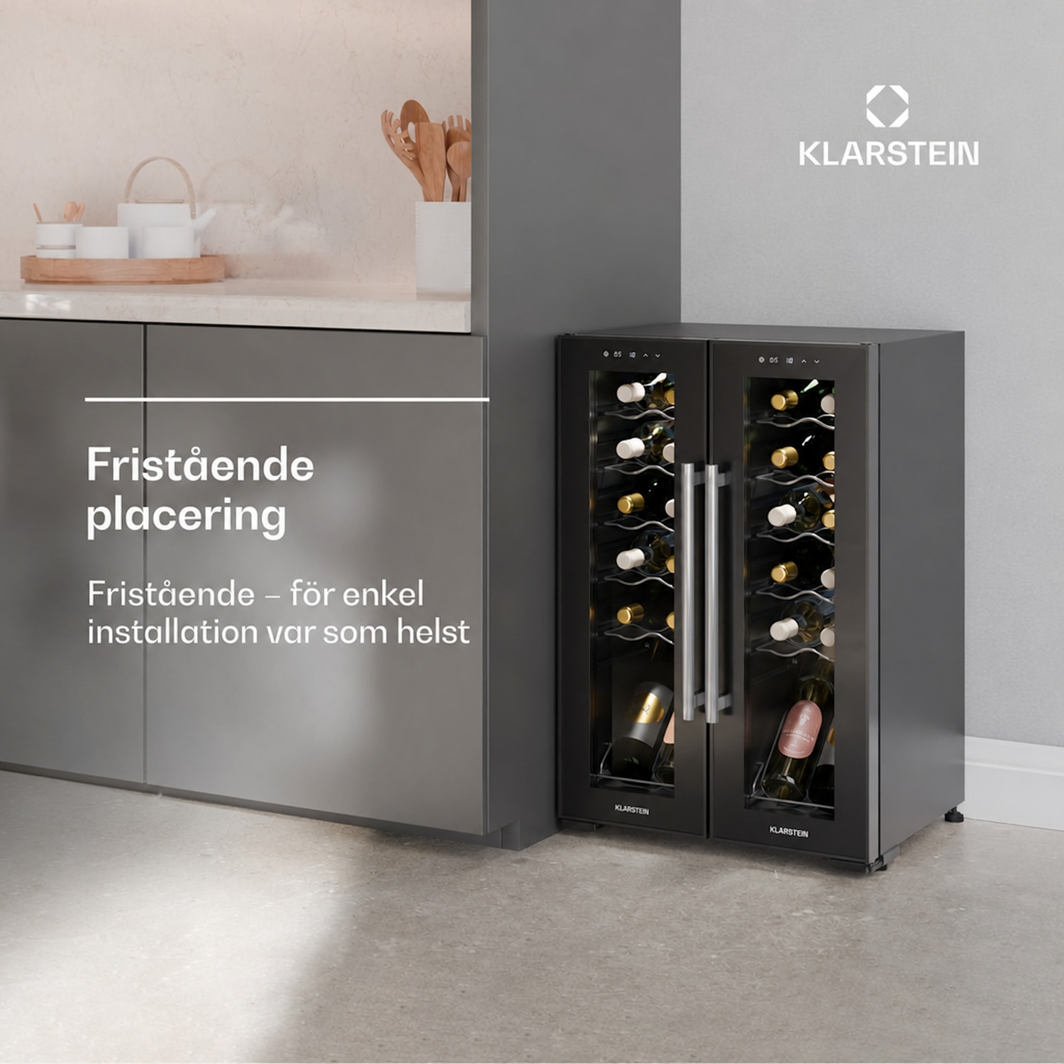 Shiraz vinkylskåp | 2 kylzoner | touchkontroll | LED-belysning | fristående 24 flaskor | 2 kylzoner | Svart