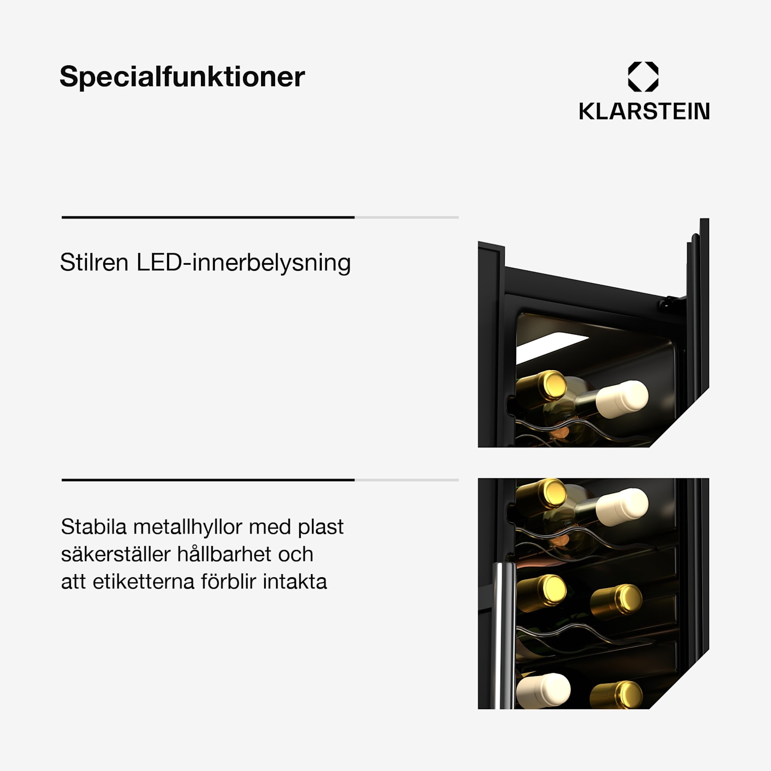 Shiraz vinkylskåp | 2 kylzoner | touchkontroll | LED-belysning | fristående 24 flaskor | 2 kylzoner | Svart