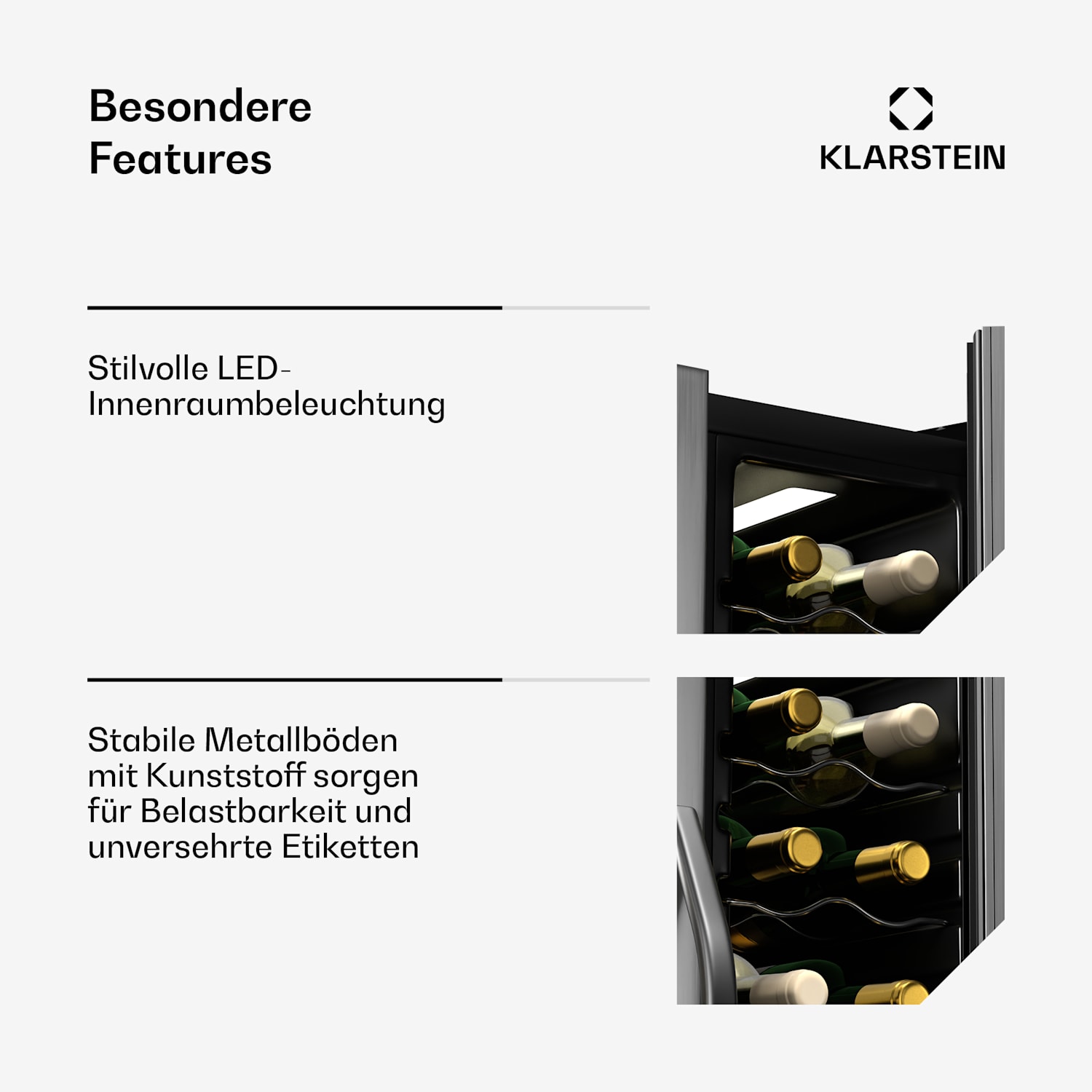 Vinamour Weinkühlschrank | 2 Kühlzonen | 7 Regale | Touch-Bedienung | UV-Schutz 24 Flaschen | 2 Kühlzonen | Schwarz