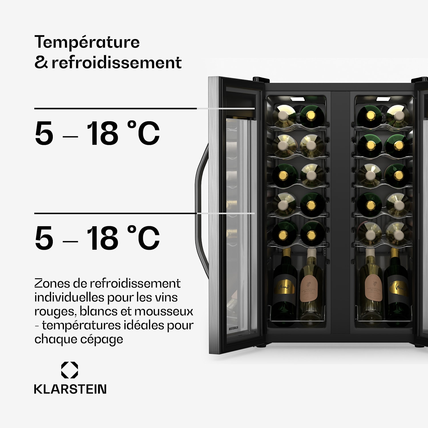 Vinamour wijnkoelkast | 2 koelzones | 7 schappen | touch bediening | UV-bescherming 24 flessen | 2 koelzones | Zwart