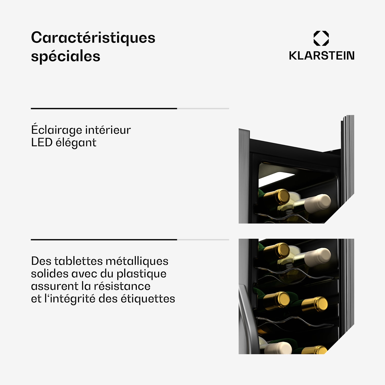 Vinamour wijnkoelkast | 2 koelzones | 7 schappen | touch bediening | UV-bescherming 24 flessen | 2 koelzones | Zwart