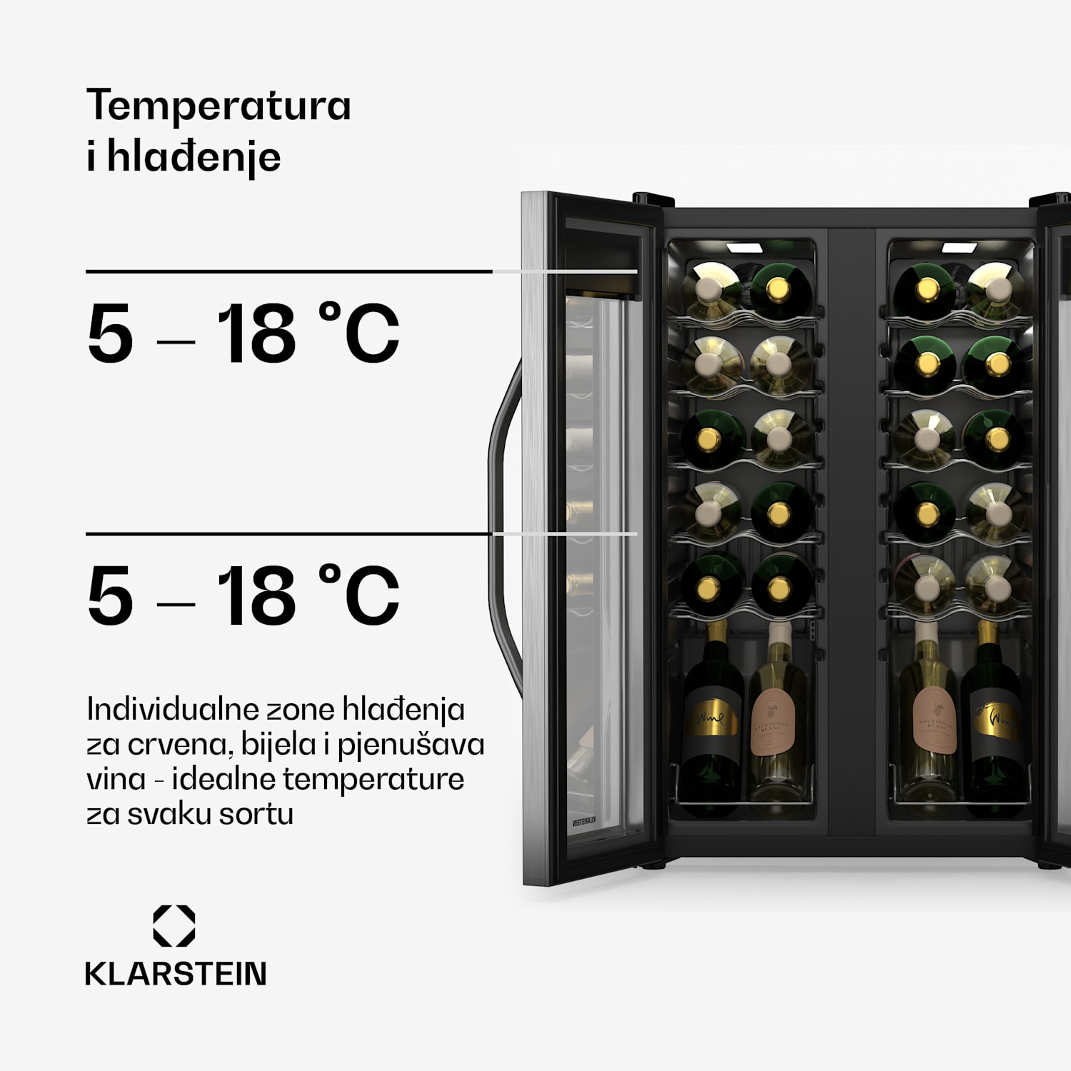 Vinamour hladnjak za vino, 2 rashladne zone, 7 polica, upravljanje dodirom, UV zaštita 24 boce | 2 | Crna