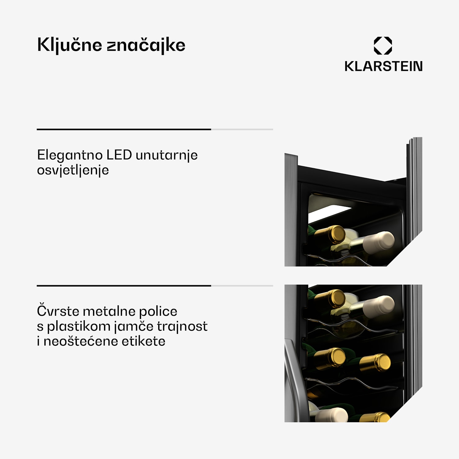 Vinamour hladnjak za vino, 2 rashladne zone, 7 polica, upravljanje dodirom, UV zaštita 24 boce | 2 | Crna