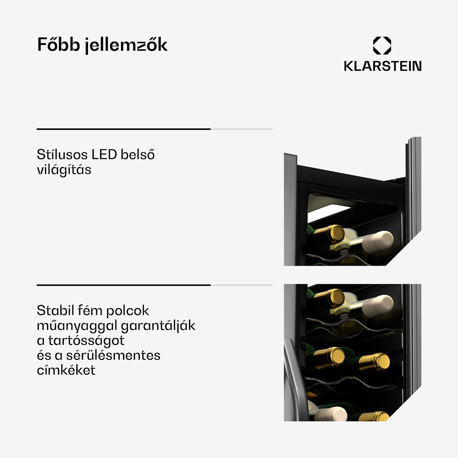 Vinsider borhűtő, 2 hűtési zóna, 7 polc, érintésvezérlés, UV-védelem 24 palack | 2 hűtőzóna | Fekete