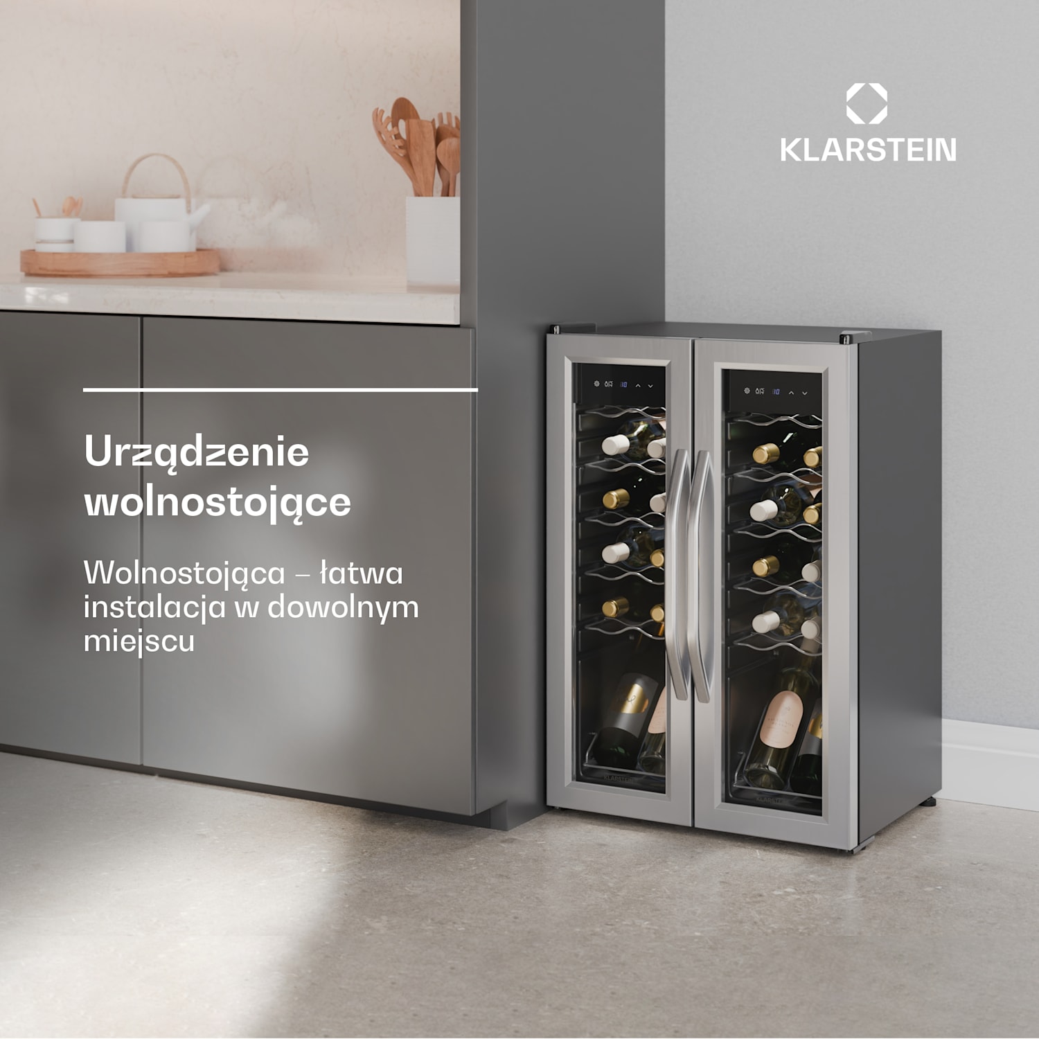 Vinamour lodówka na wino, 2 strefy chłodzenia, 7 półek, dotykowa obsługa, ochrona UV 24 butelki | 2 strefy chłodzenia | Czarny