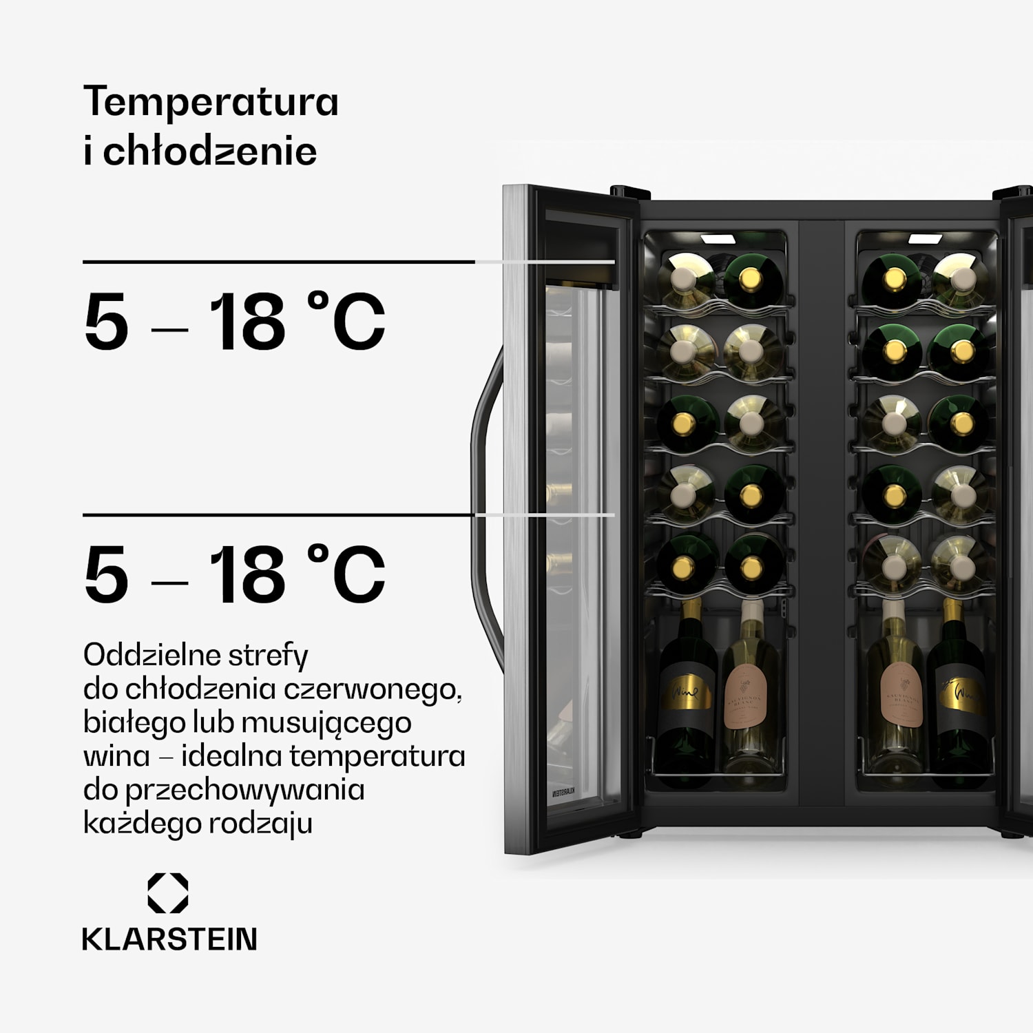 Vinamour lodówka na wino, 2 strefy chłodzenia, 7 półek, dotykowa obsługa, ochrona UV 24 butelki | 2 strefy chłodzenia | Czarny