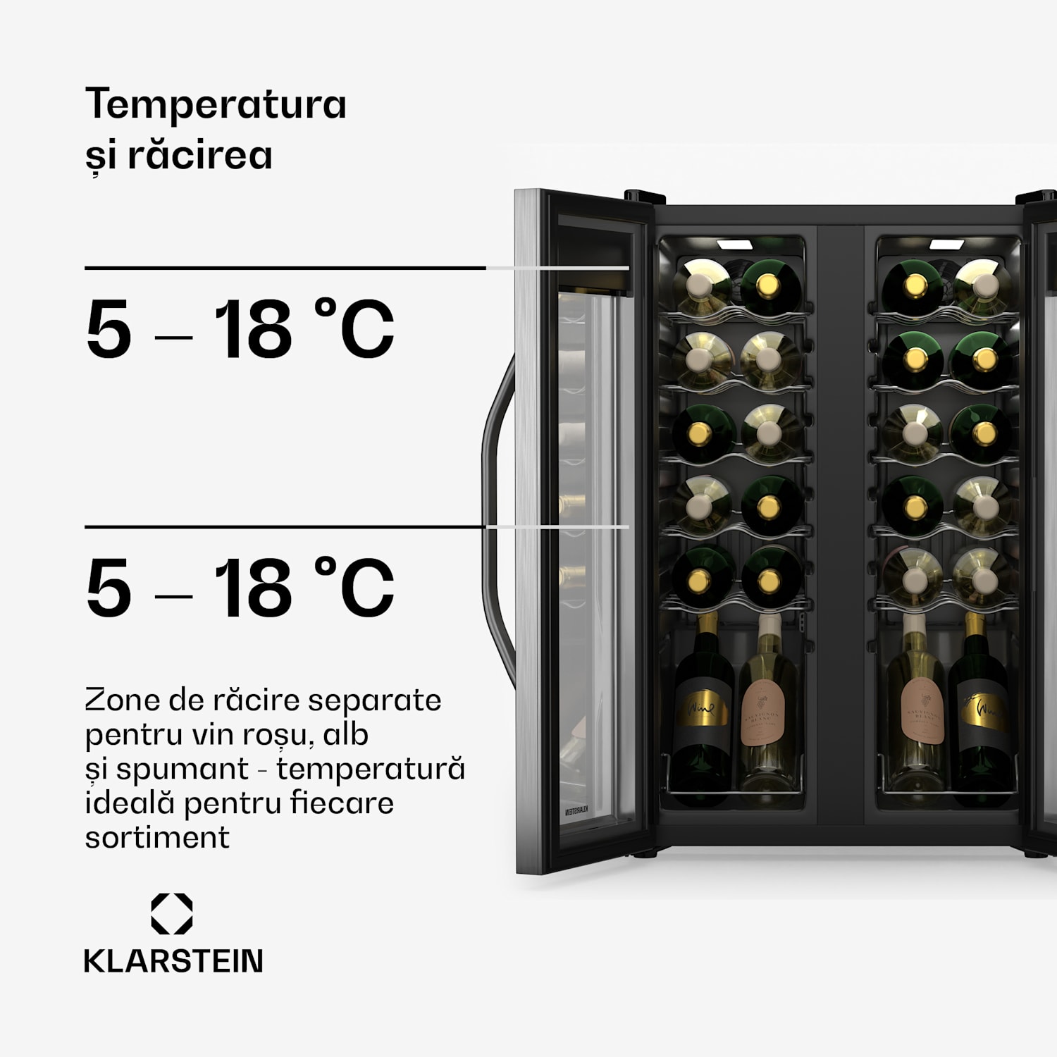 Vinamour frigider pentru vinuri, 2 zone de răcire, 7 rafturi, control tactil, protecție UV 24 de sticle | 2 | Negru
